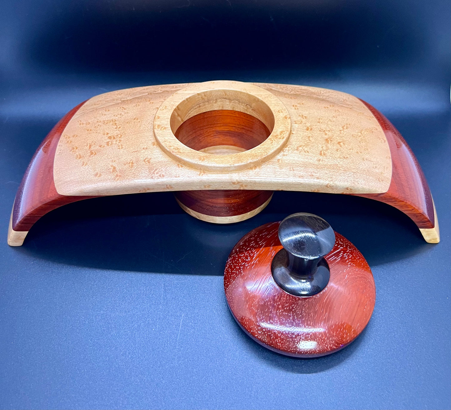Birdseye Maple and Bloodwood Winged floating lidded box