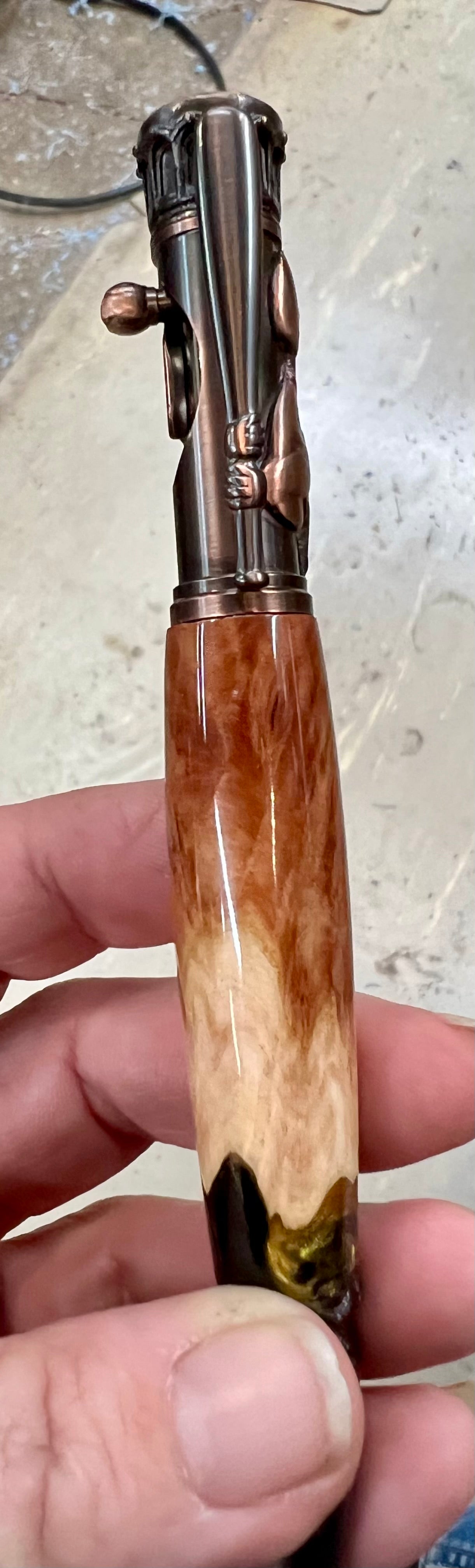 Baseball Pen- Burl, black and gold resin