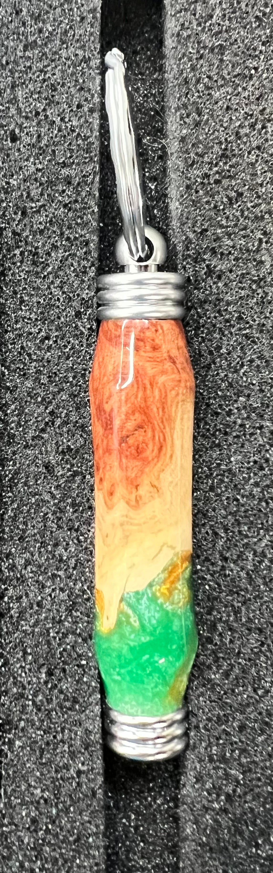 Secret Compartment Keychain-Mallee Burl-Gold and Green Resin