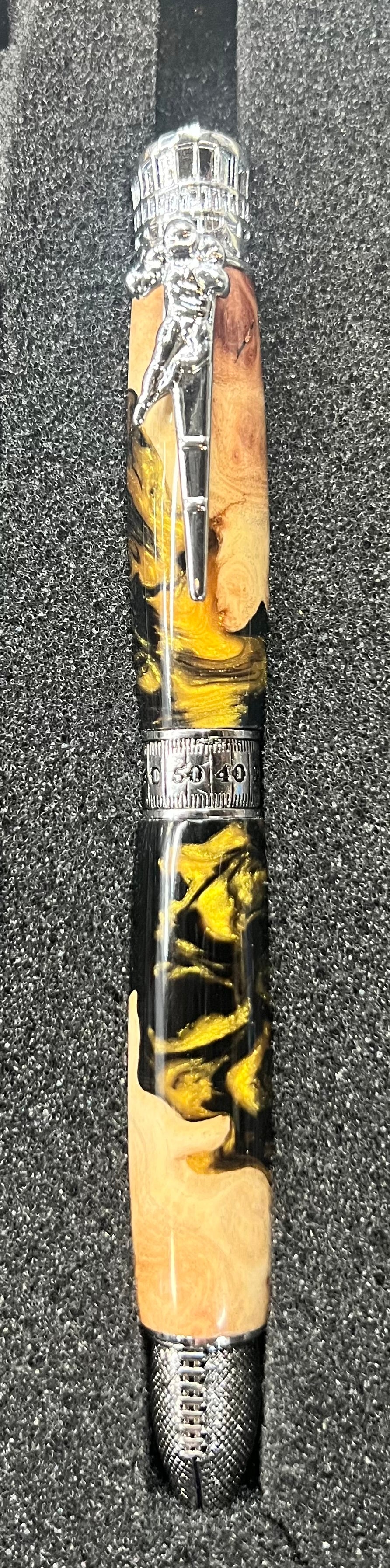 Football Twist Pen-Mallee Burl-Black and Gold resin