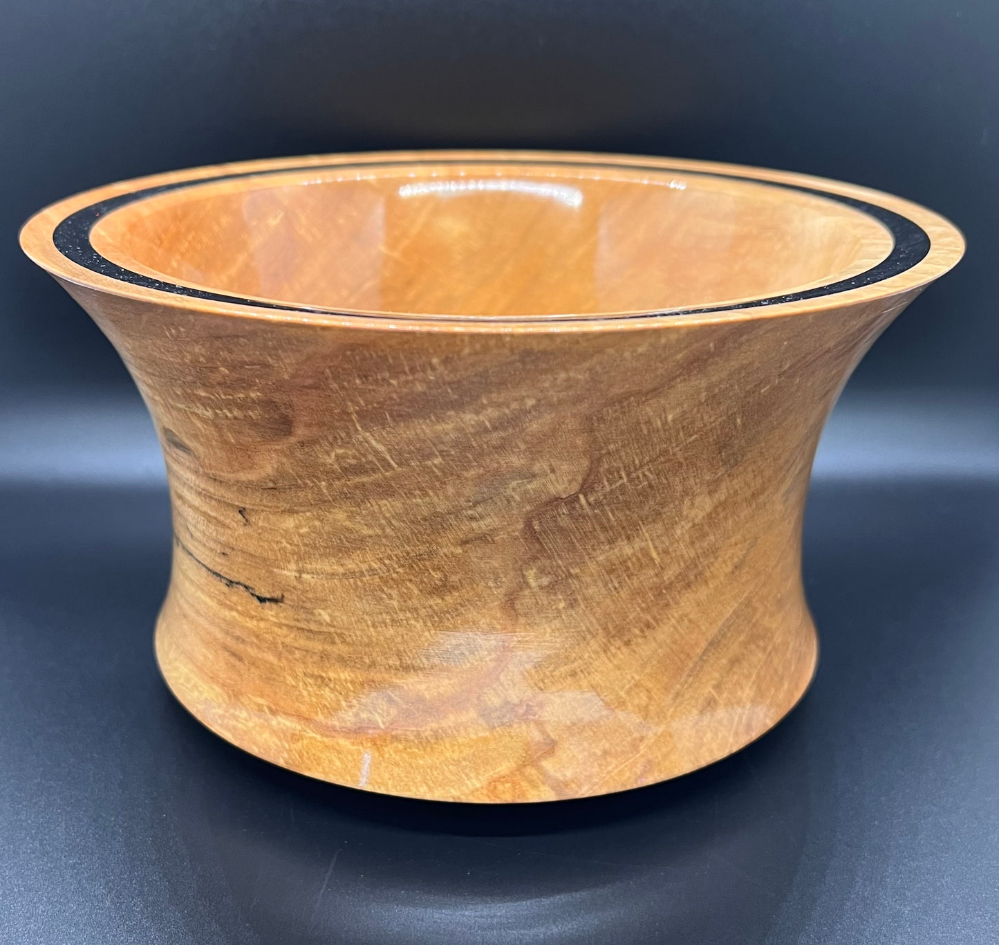 Hand Turned Curly Maple Accent Centerpiece with Black Resin Inlay