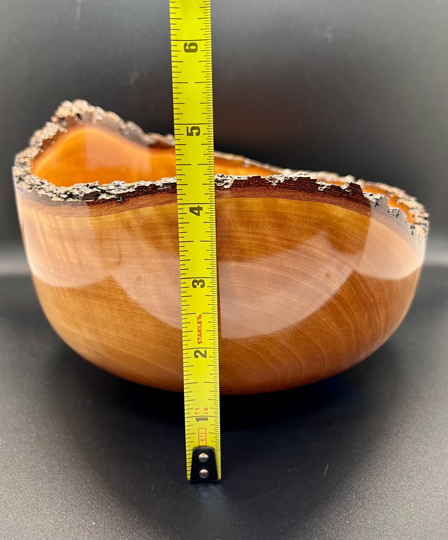 Hand turned Bradford Pear Bowl Live Edge Bowl with Blue center