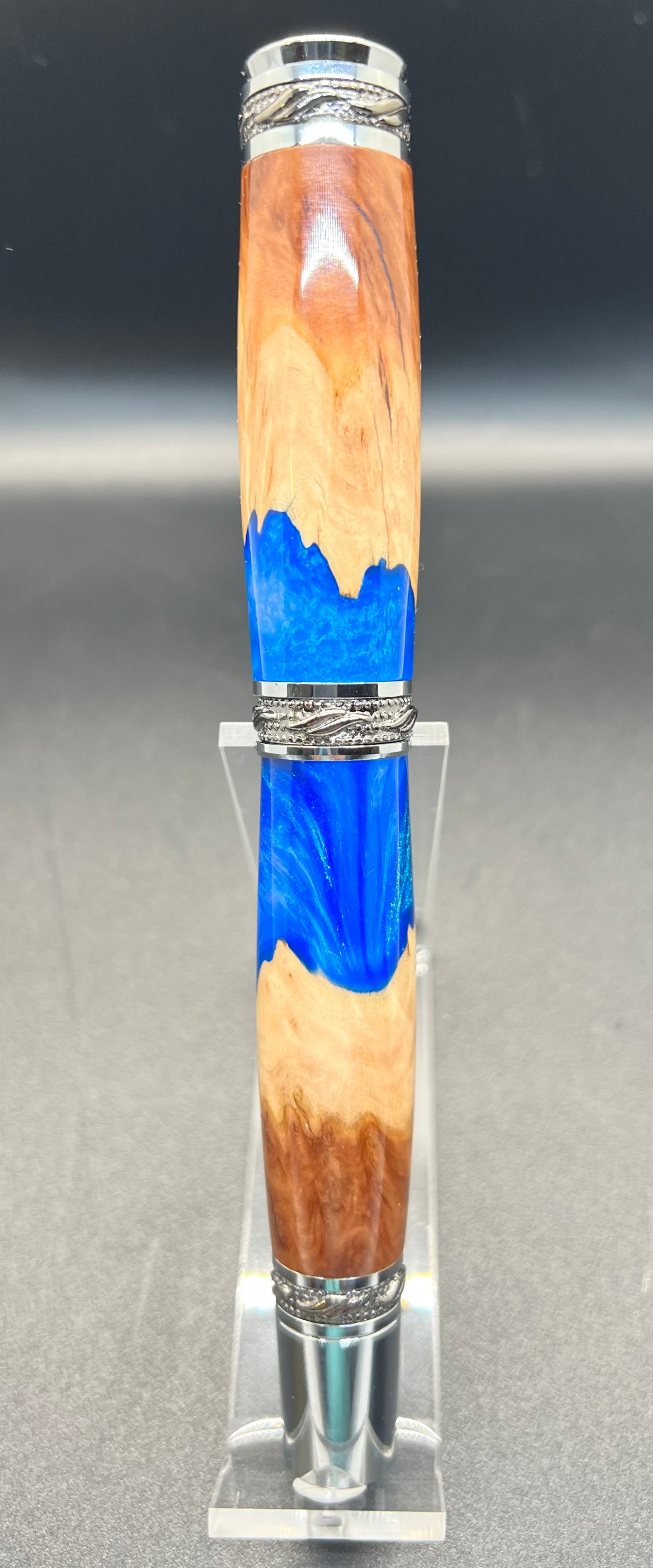 Majestic Rollerball Pen- Malle Burl- Blue Resin
