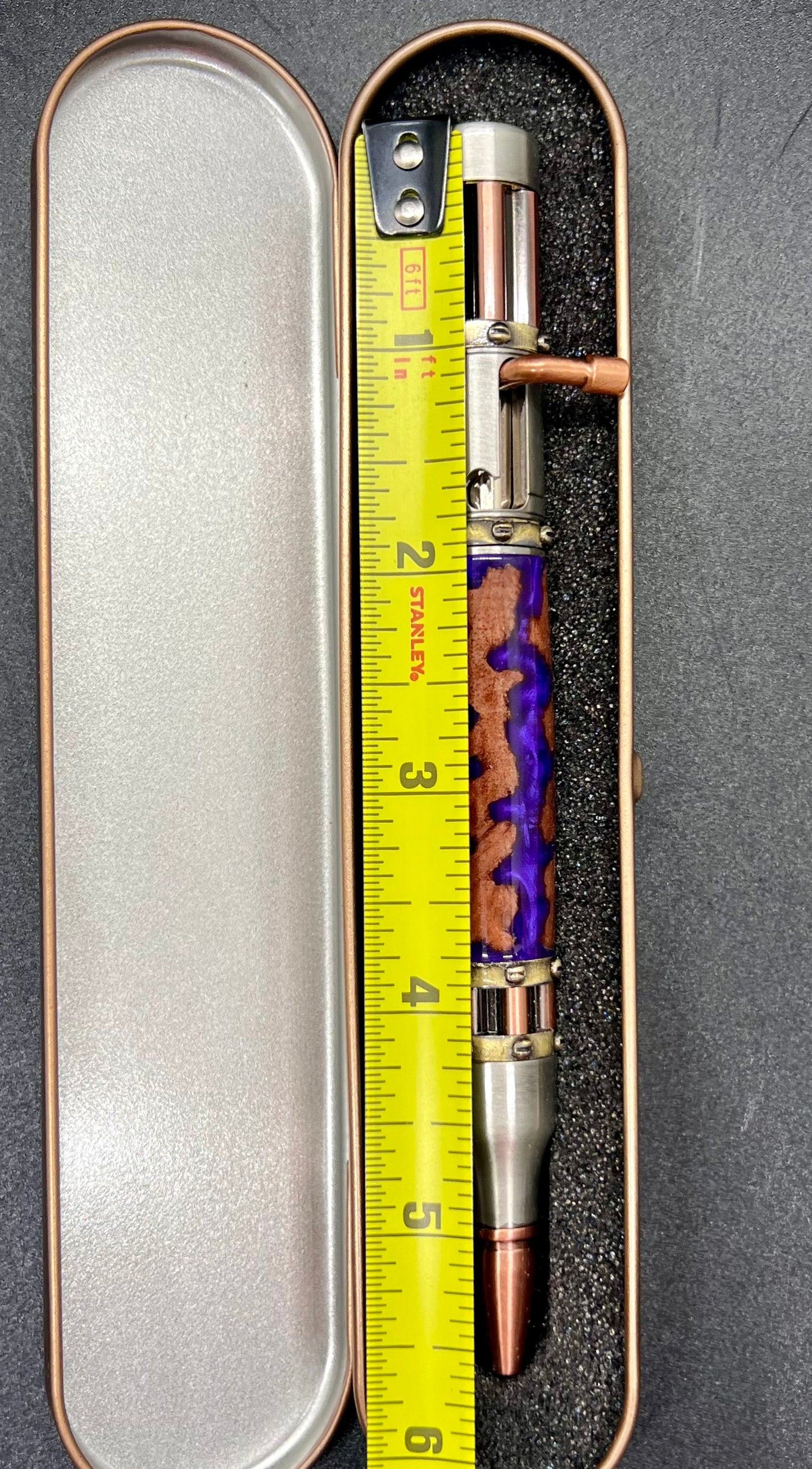 Steampunk Bolt Action Pen with Mallee Burl and Purple colored resin