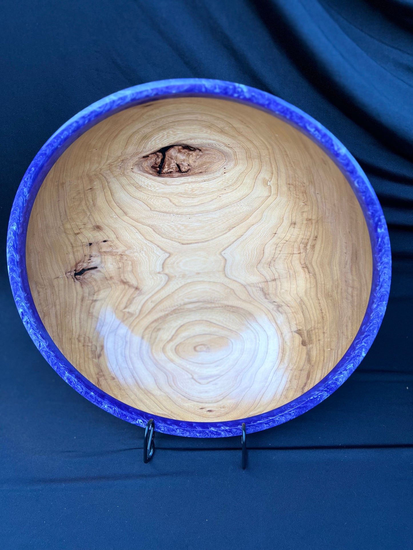 14+ inch Elm Bowl with Purple and White Marbled colored resin Rim