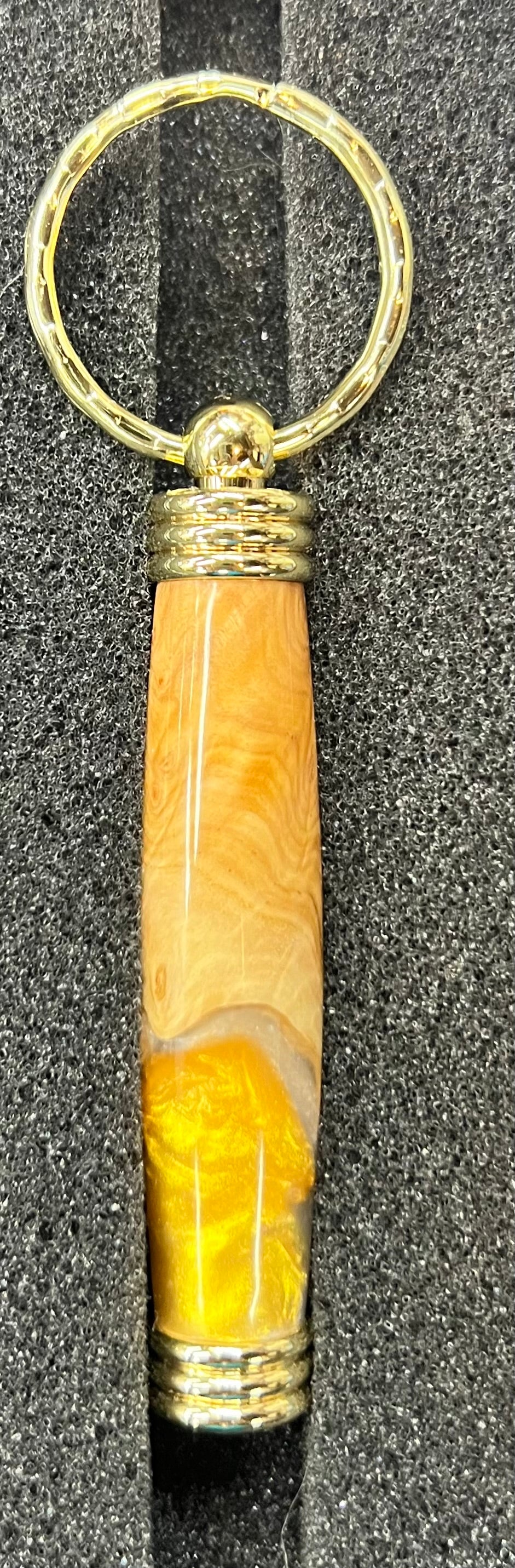 Secret Compartment Keychain-Mallee Burl-Gold and White Resin