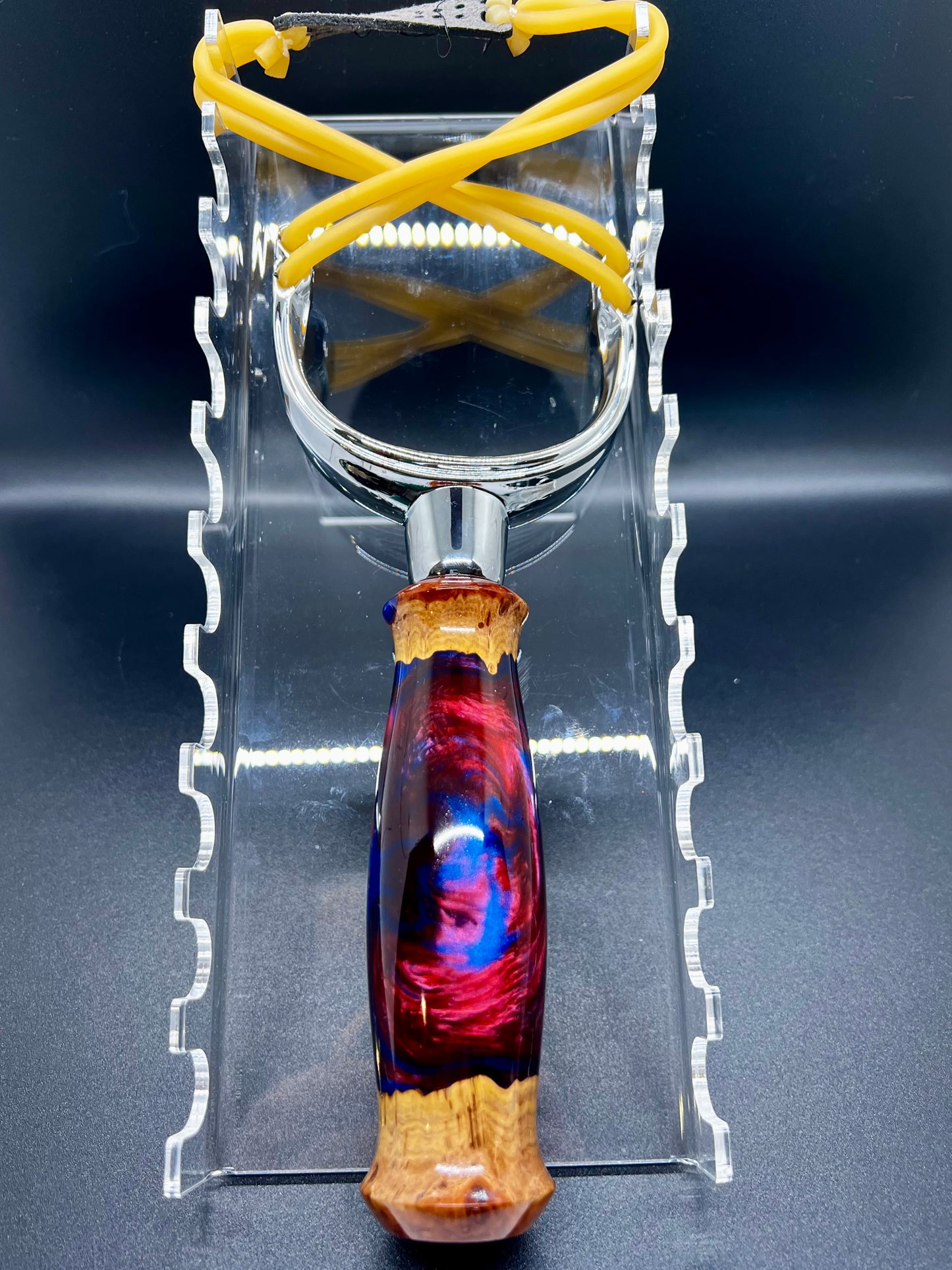 Slingshot-Mallee Burl- Blue and Maroon colored resin