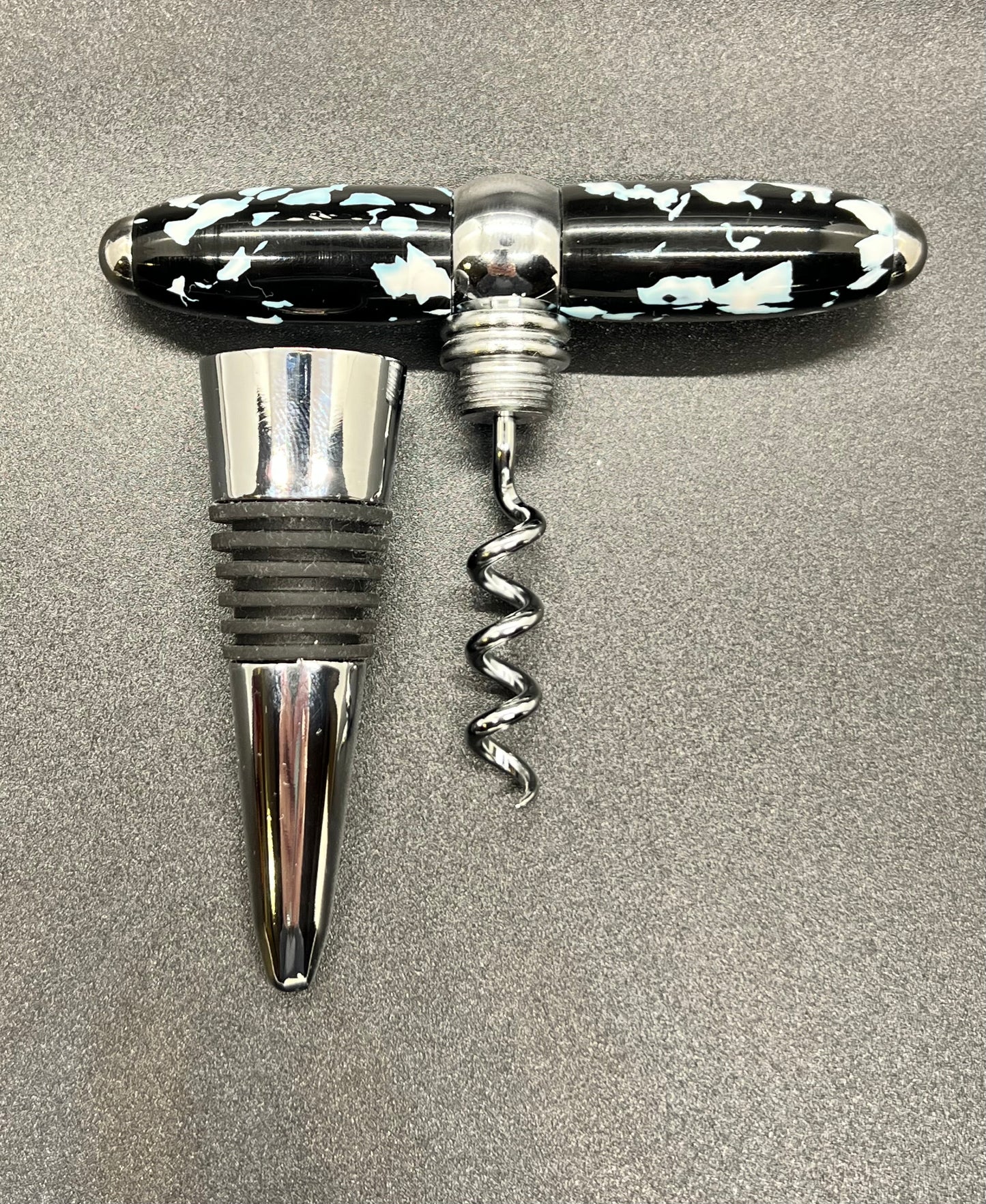 T-Handle Corkscrew/Bottle Stopper Combo-Black and White