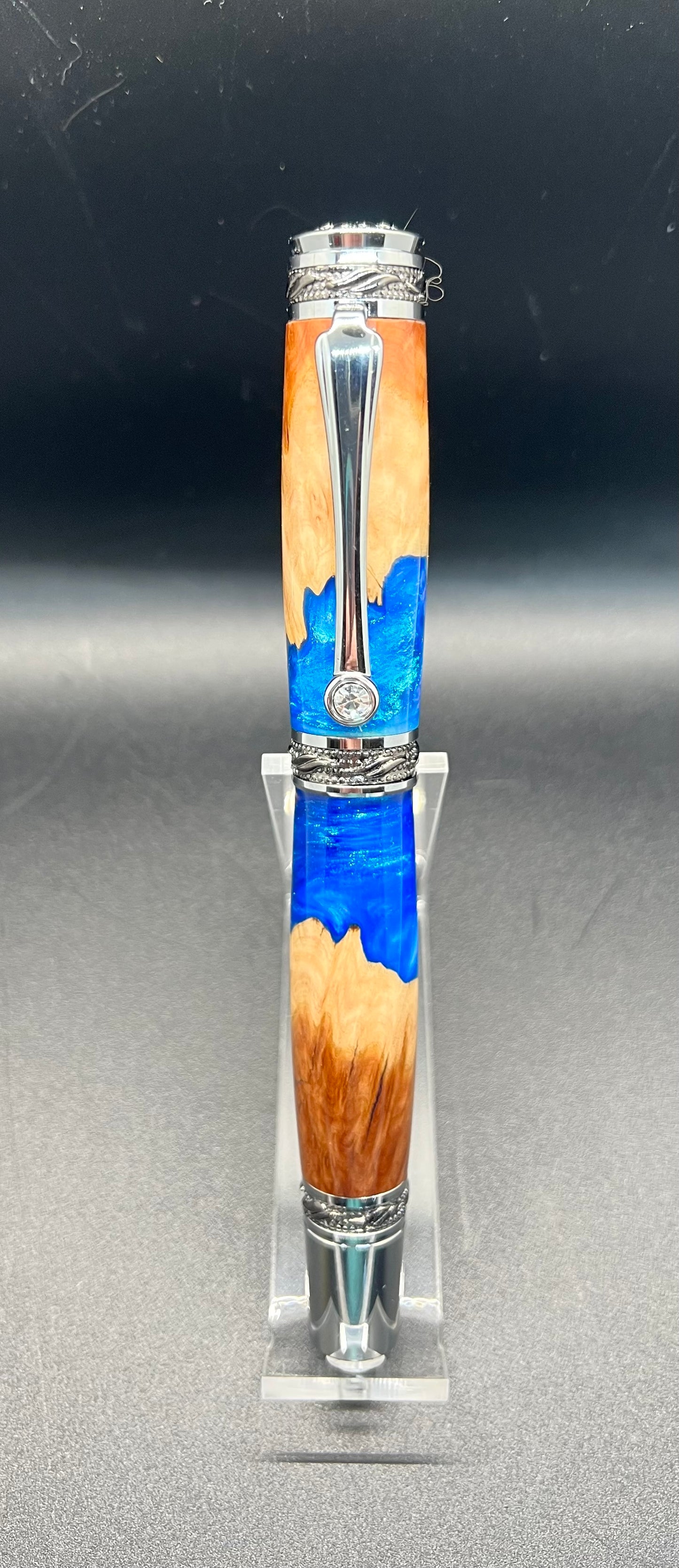 Majestic Rollerball Pen- Malle Burl- Blue Resin