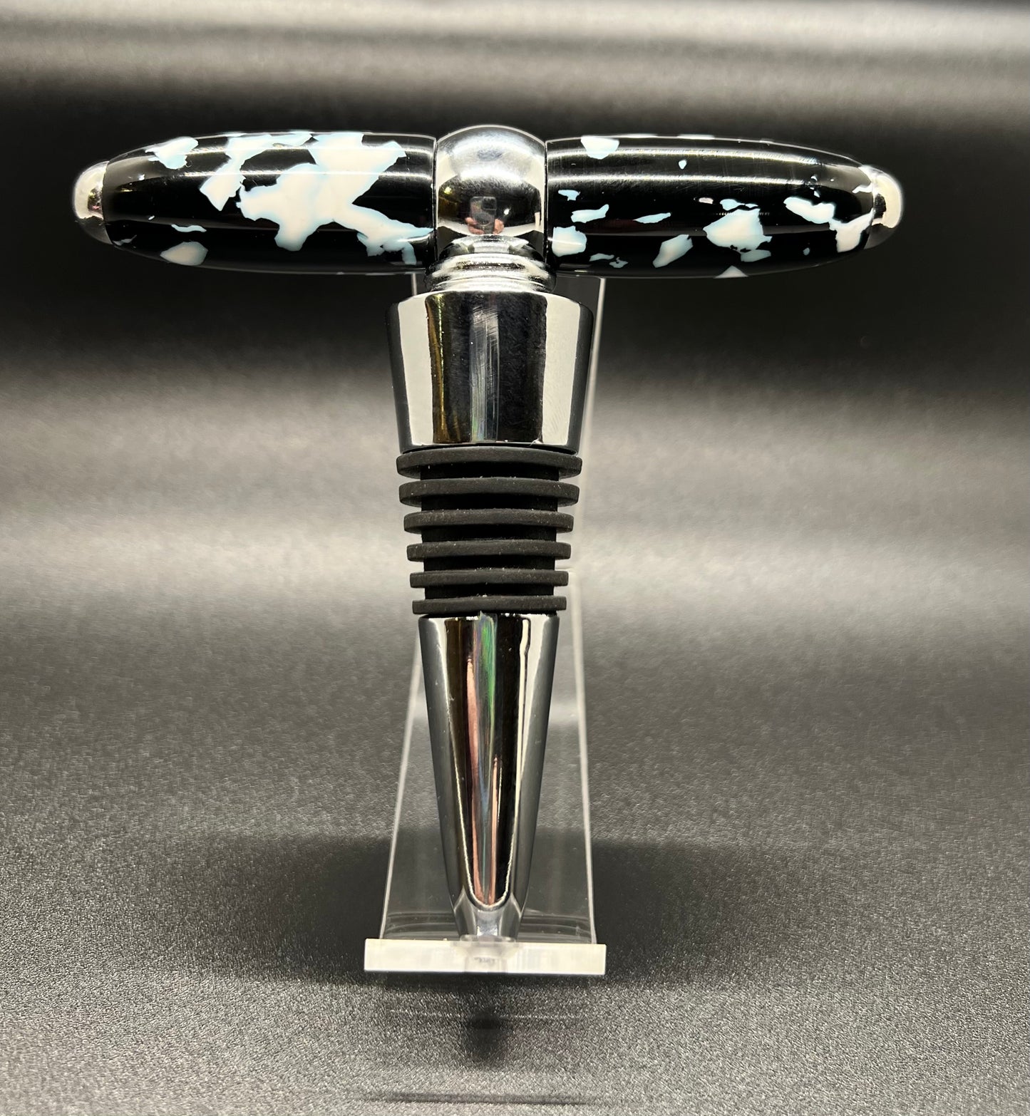 T-Handle Corkscrew/Bottle Stopper Combo-Black and White