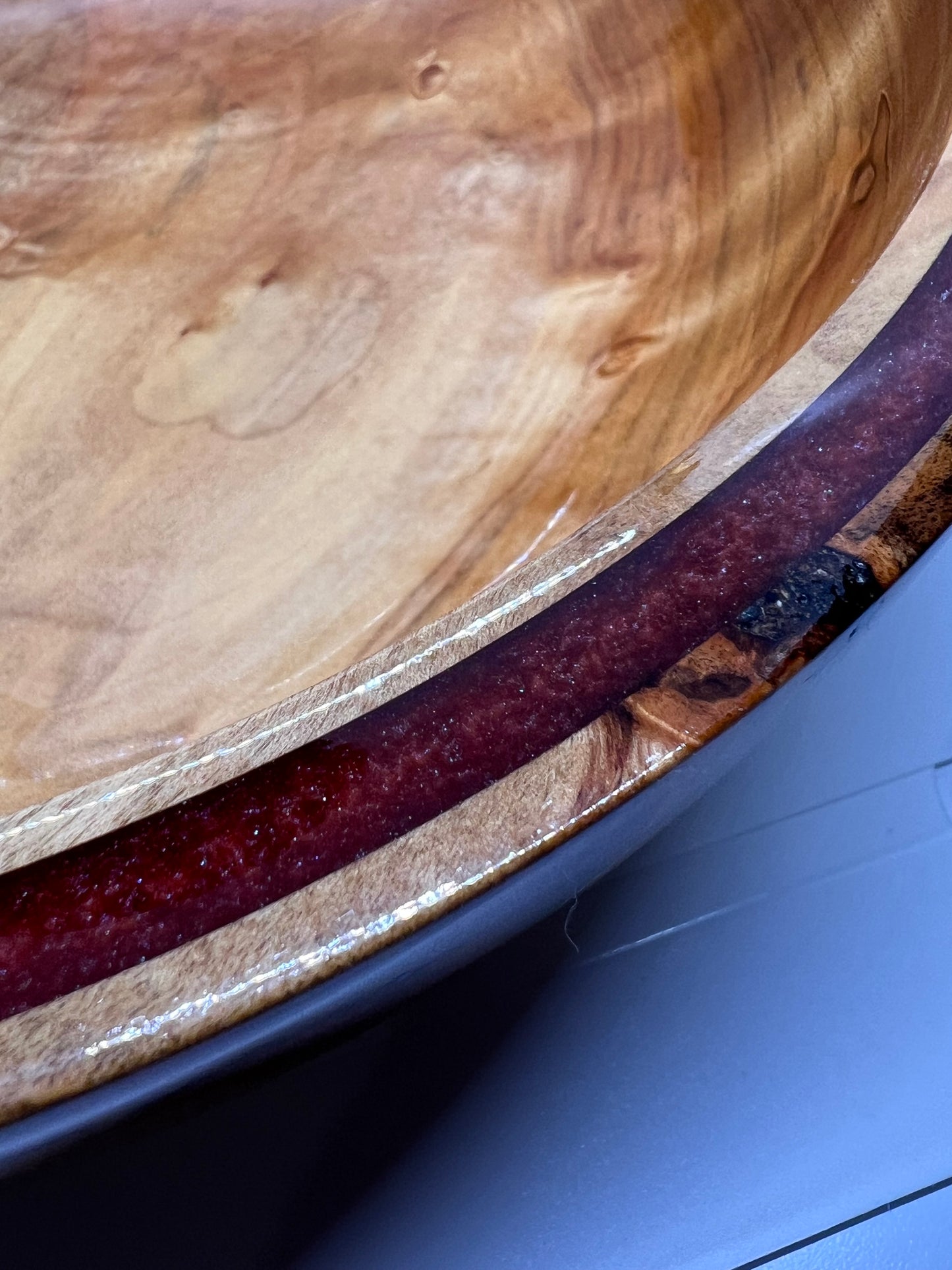 Hand Turned Figured Maple Bowl With Deep Metallic Red Epoxy Inlay Heirloom Maple