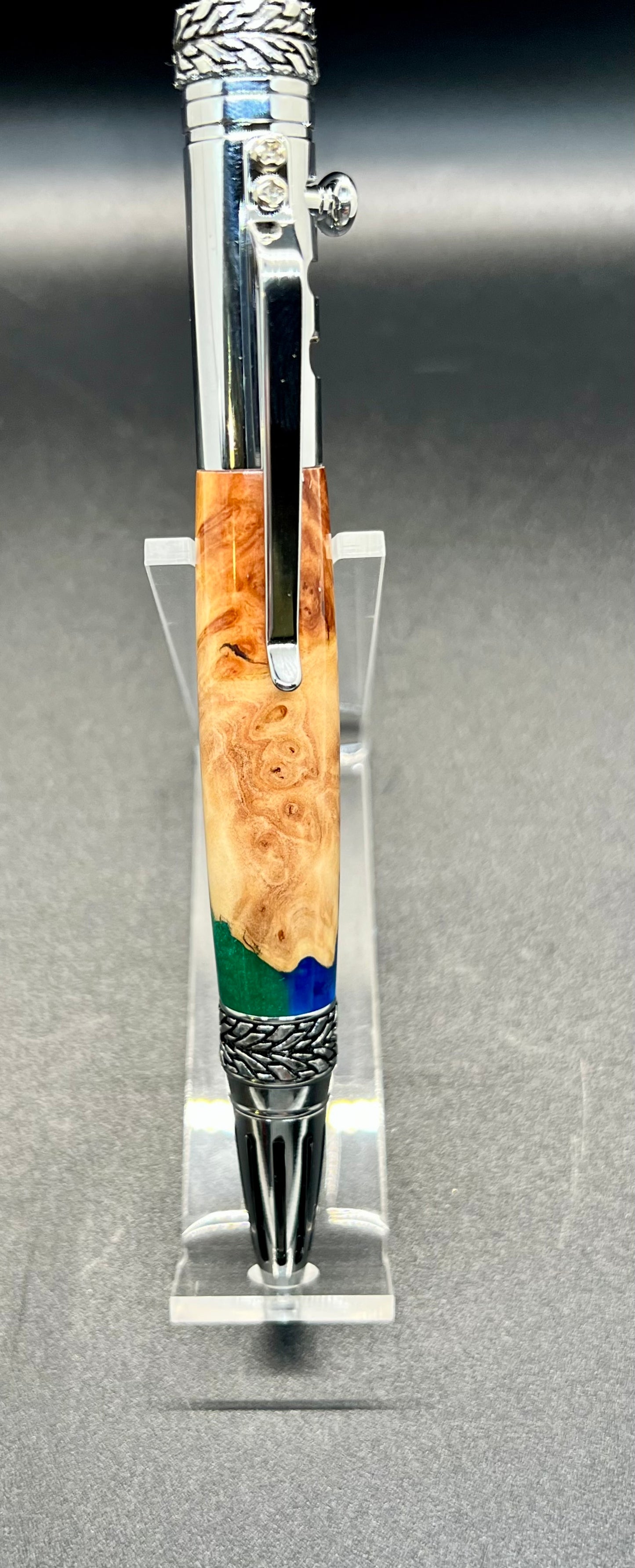 Gear Shift Pen - Chrome, Burl, Blue and Green resin
