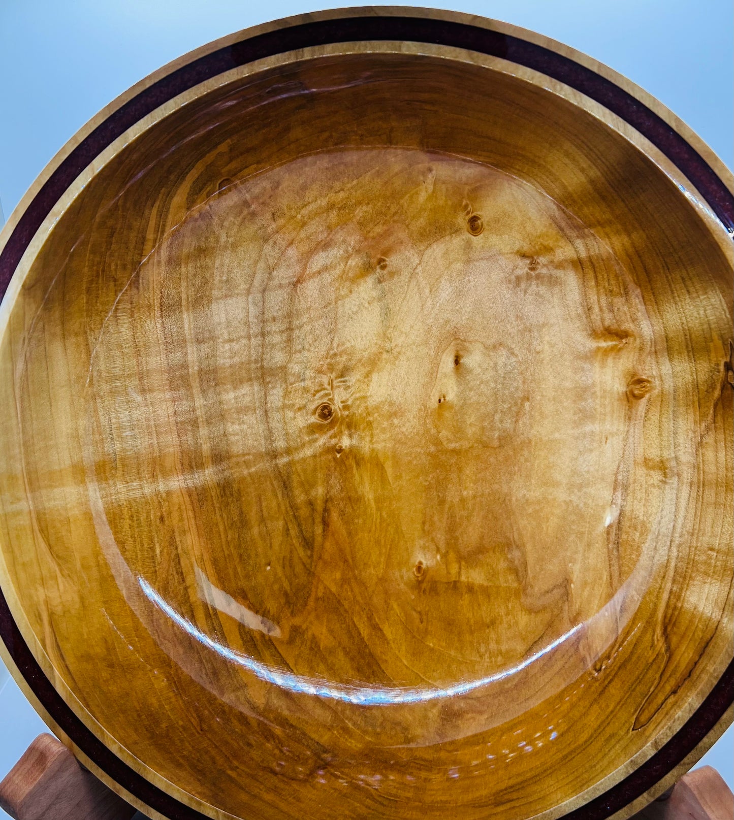 Hand Turned Figured Maple Bowl With Deep Metallic Red Epoxy Inlay Heirloom Maple