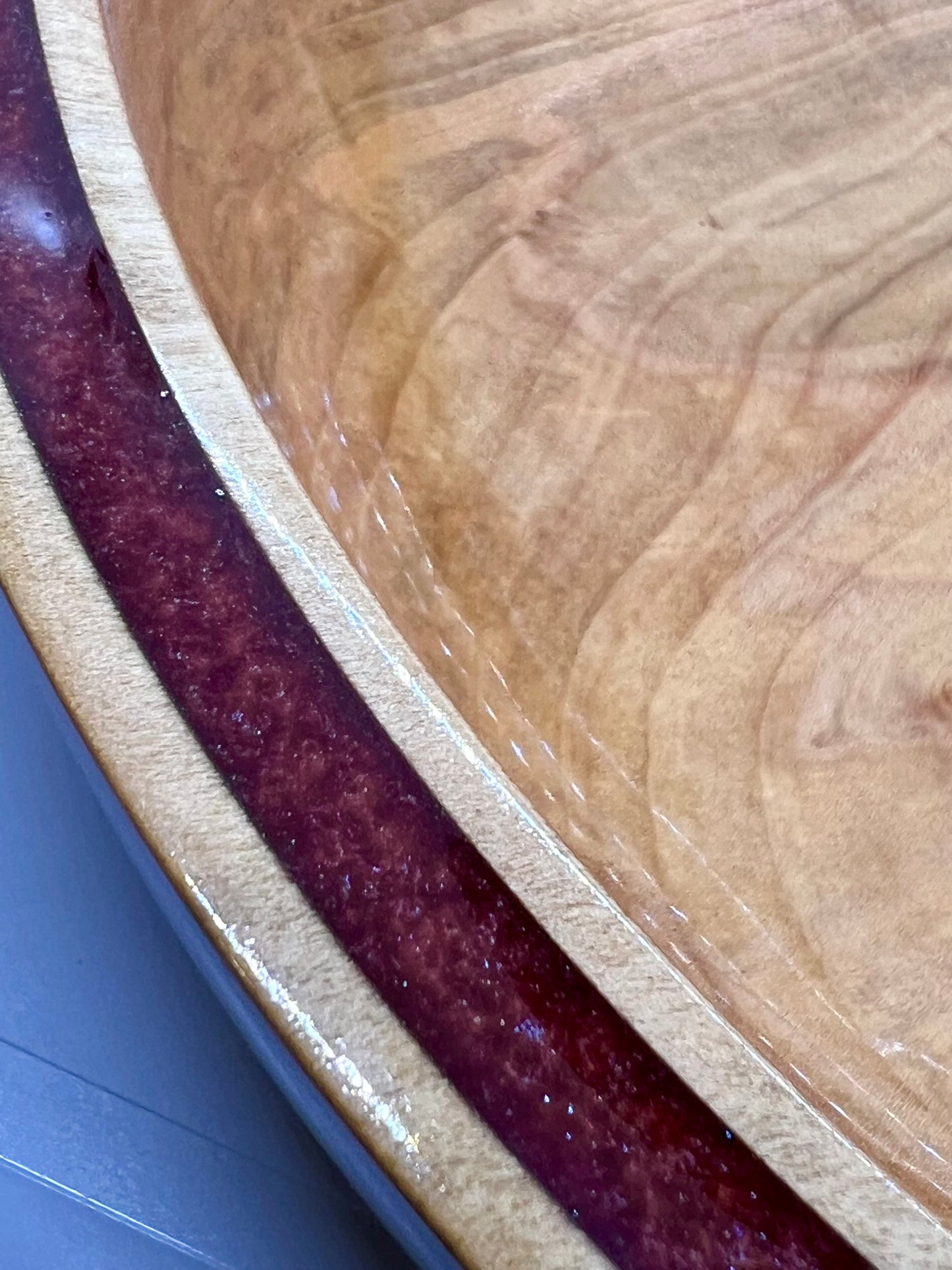 Hand Turned Figured Maple Bowl With Deep Metallic Red Epoxy Inlay Heirloom Maple