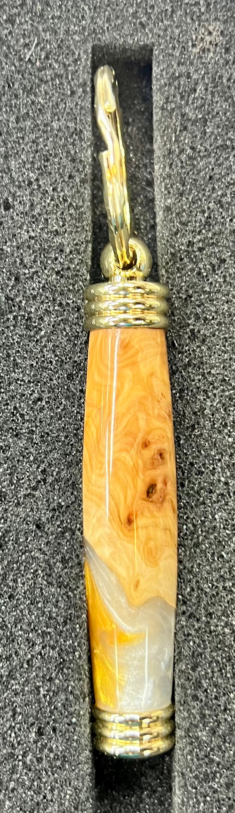 Secret Compartment Keychain-Mallee Burl-Gold and White Resin