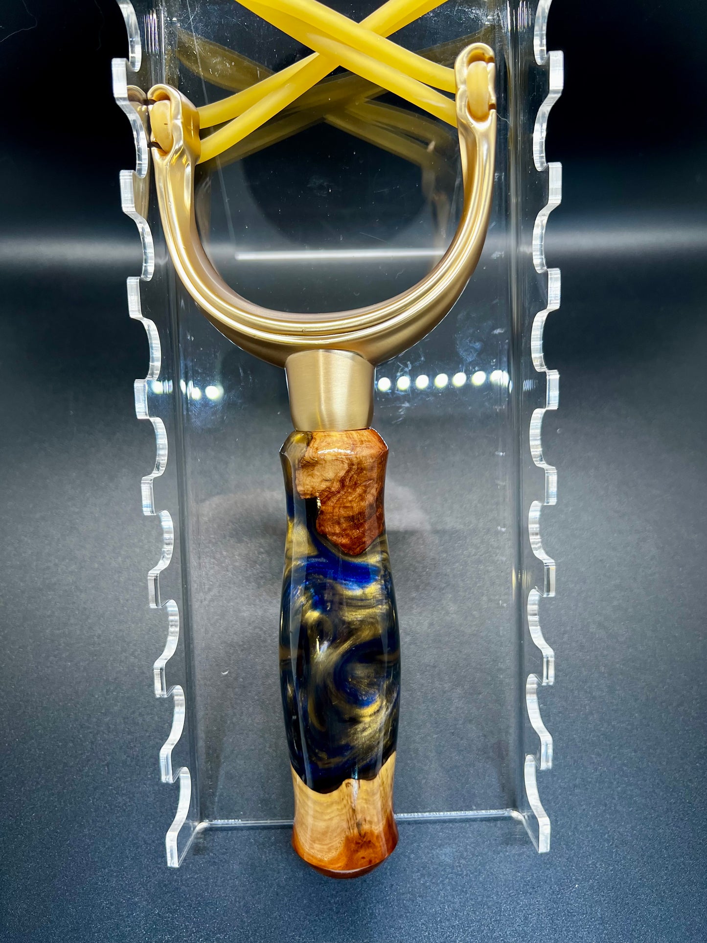Slingshot-Mallee Burl-Blue and Gold colored resin