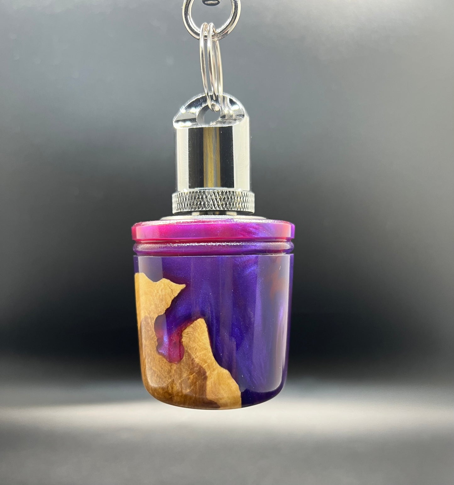 Flask Keychain-Mallee Burl-Magenta and Purple Resin