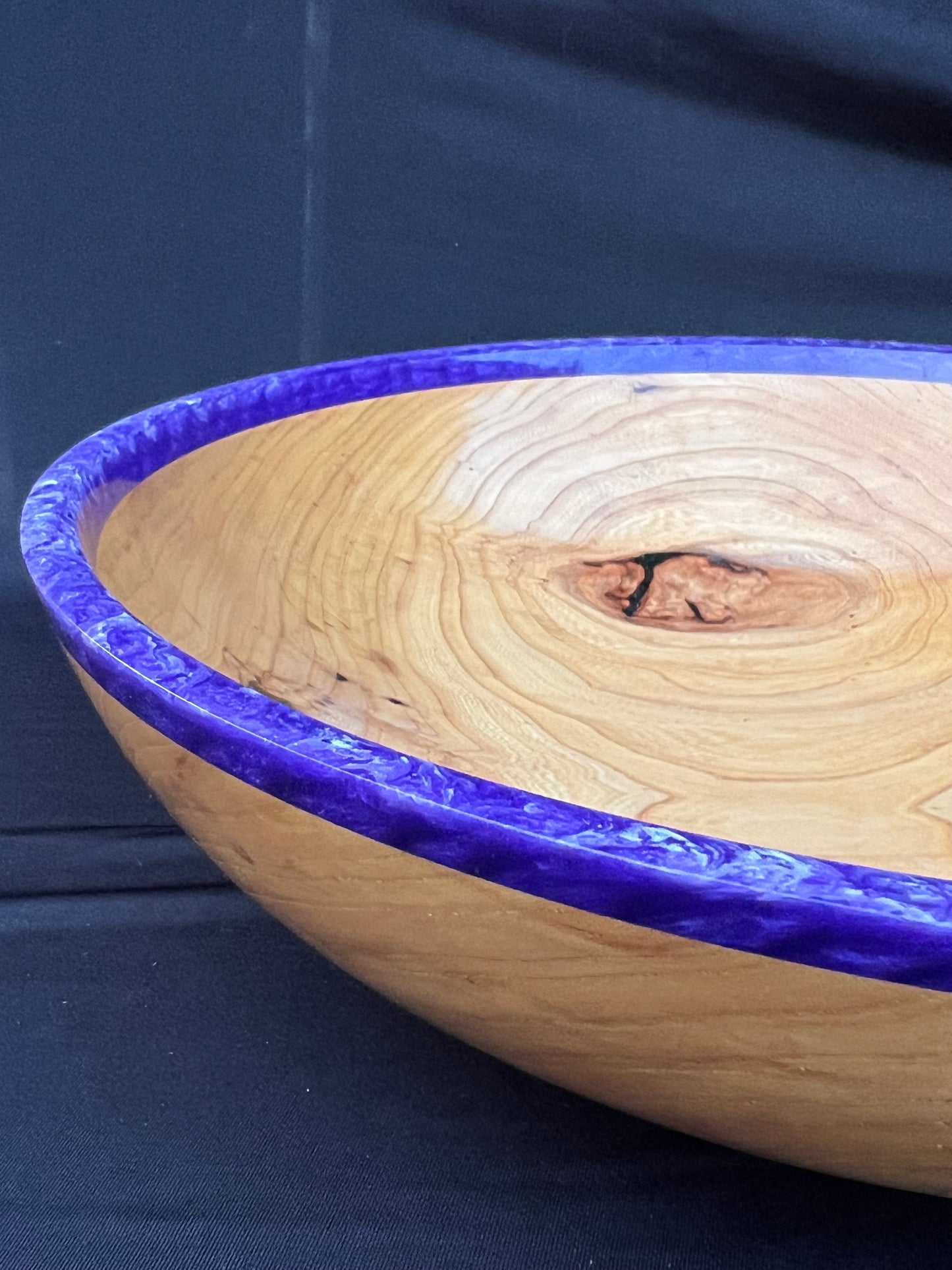 14+ inch Elm Bowl with Purple and White Marbled colored resin Rim