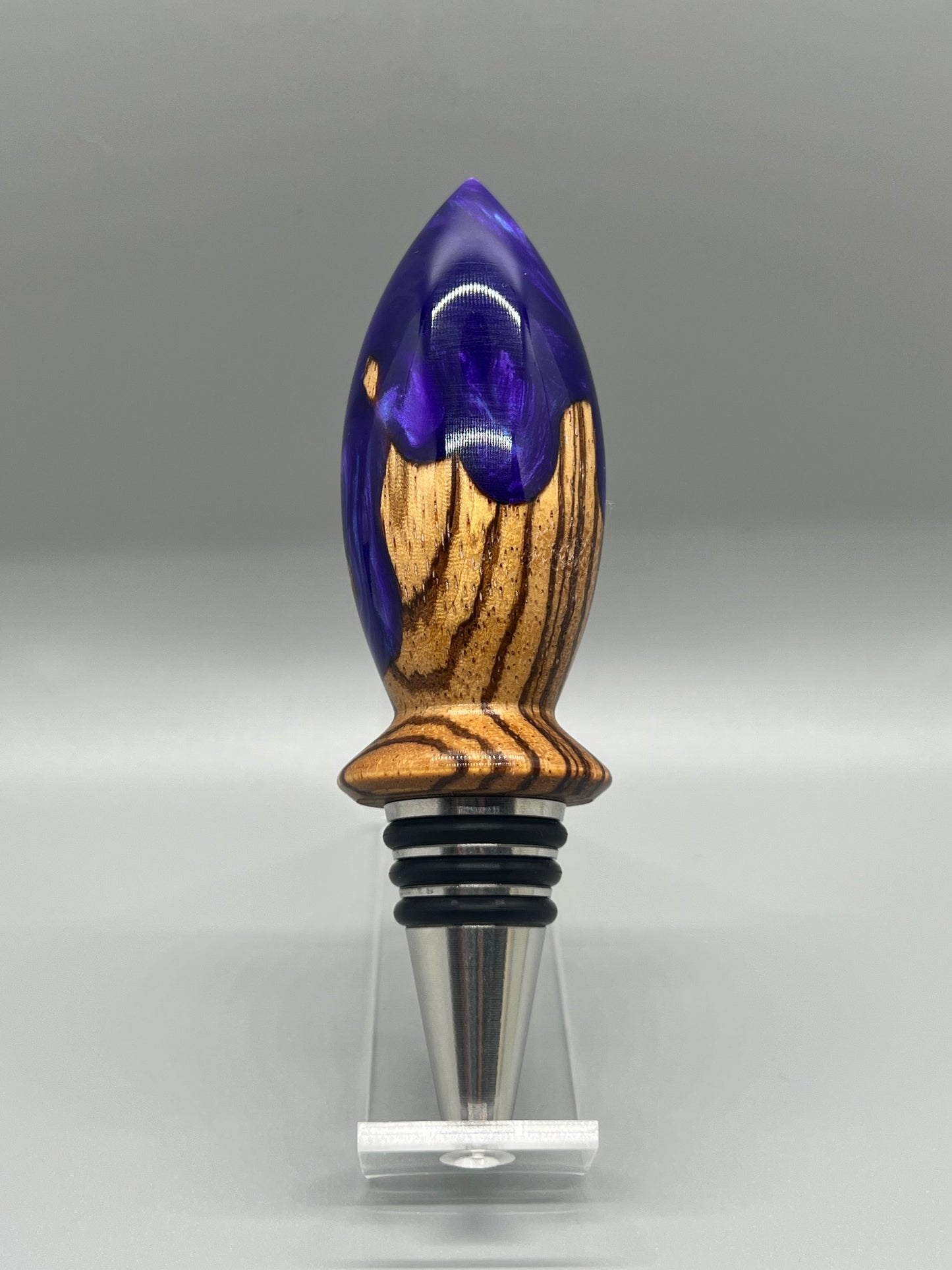 Bottle Stopper Zebra Wood with purple resin