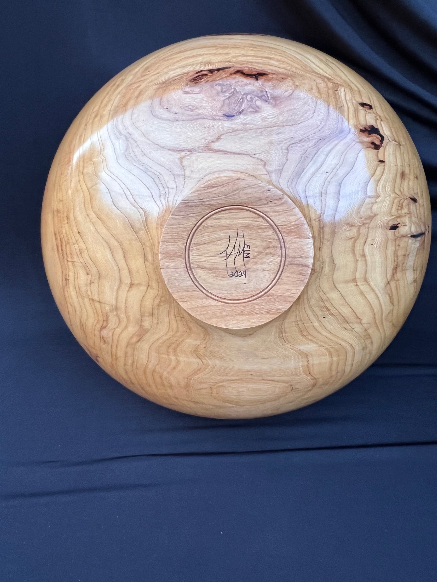 14+ inch Elm Bowl with Purple and White Marbled colored resin Rim