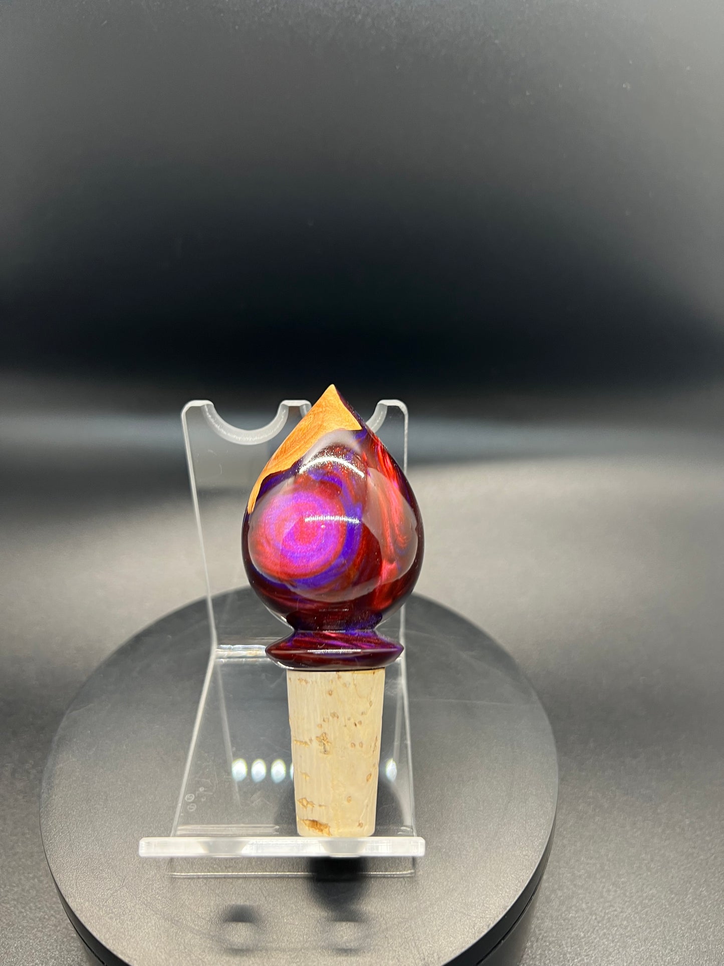 Bottle Stopper Burl with Purple, Russet, Resin Cork Stopper