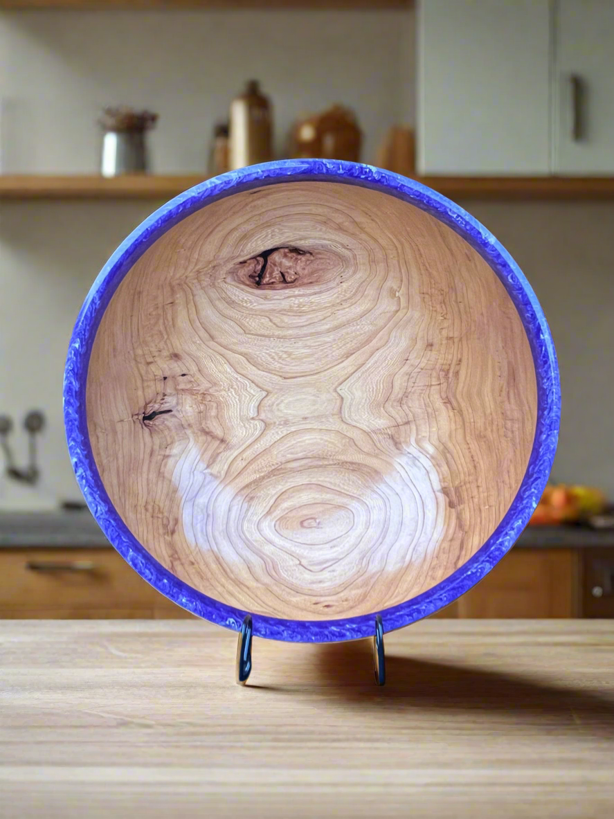 14+ inch Elm Bowl with Purple and White Marbled colored resin Rim