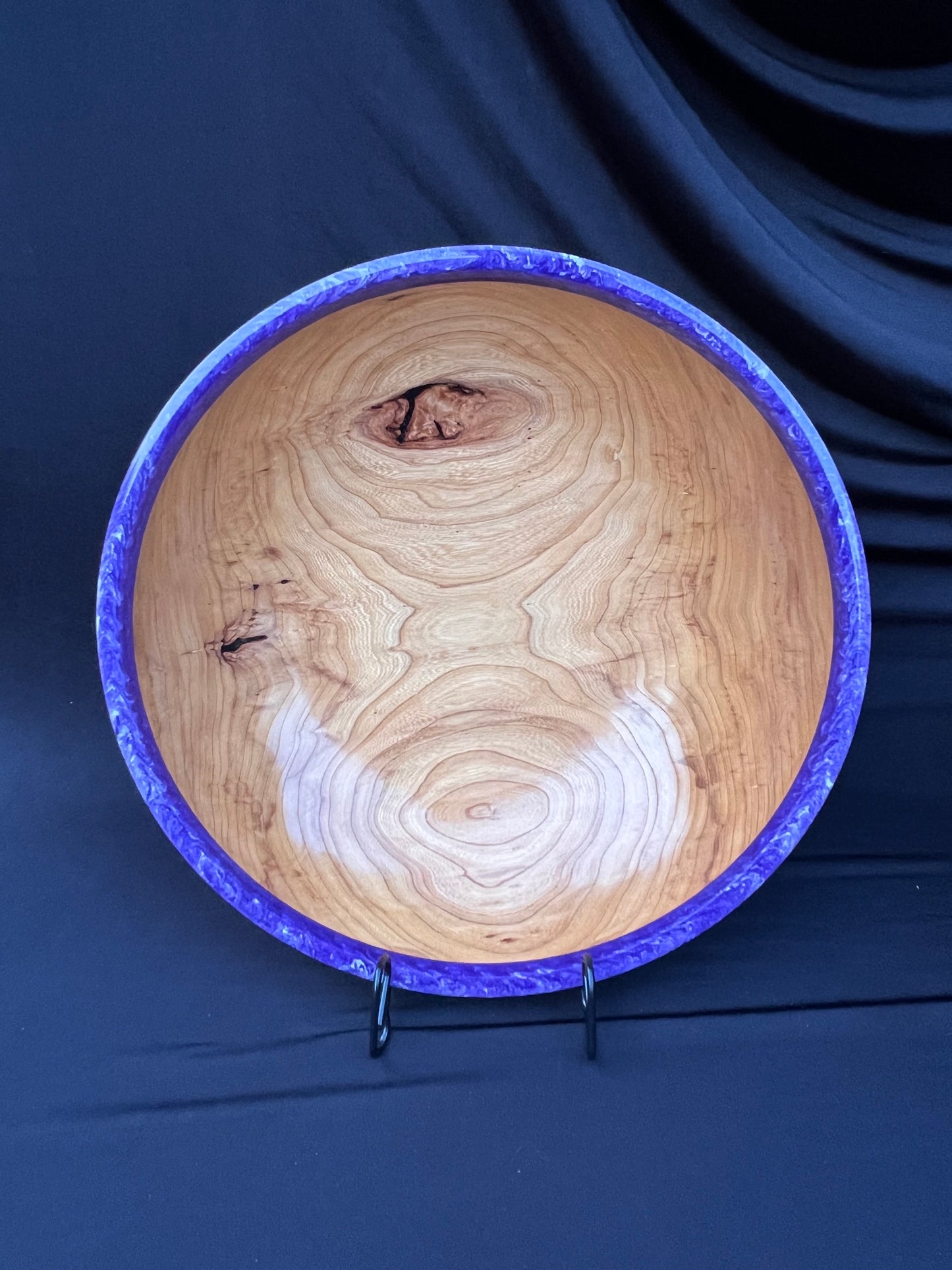 14+ inch Elm Bowl with Purple and White Marbled colored resin Rim