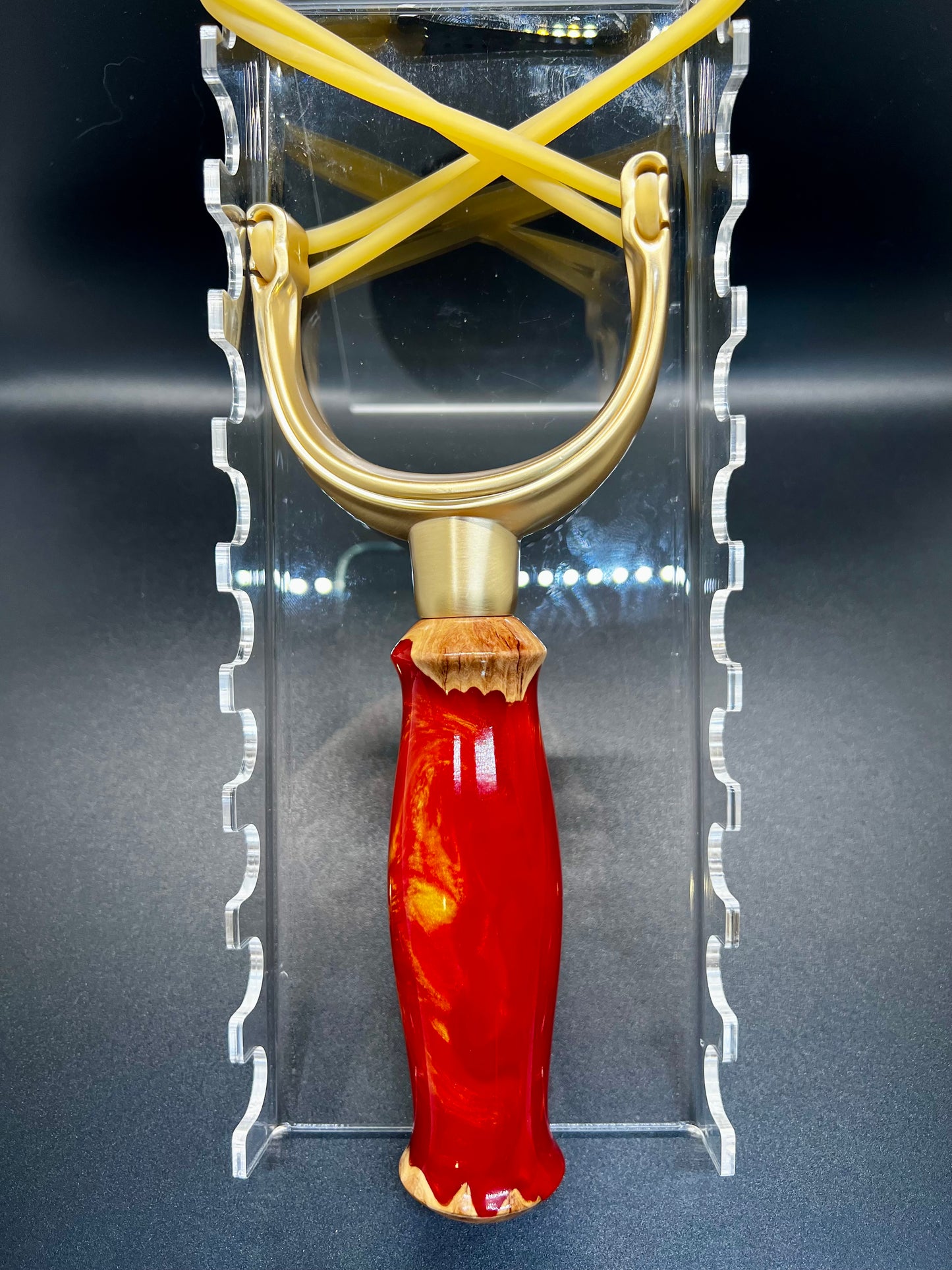 Slingshot-Mallee Burl-Red and Gold colored resin