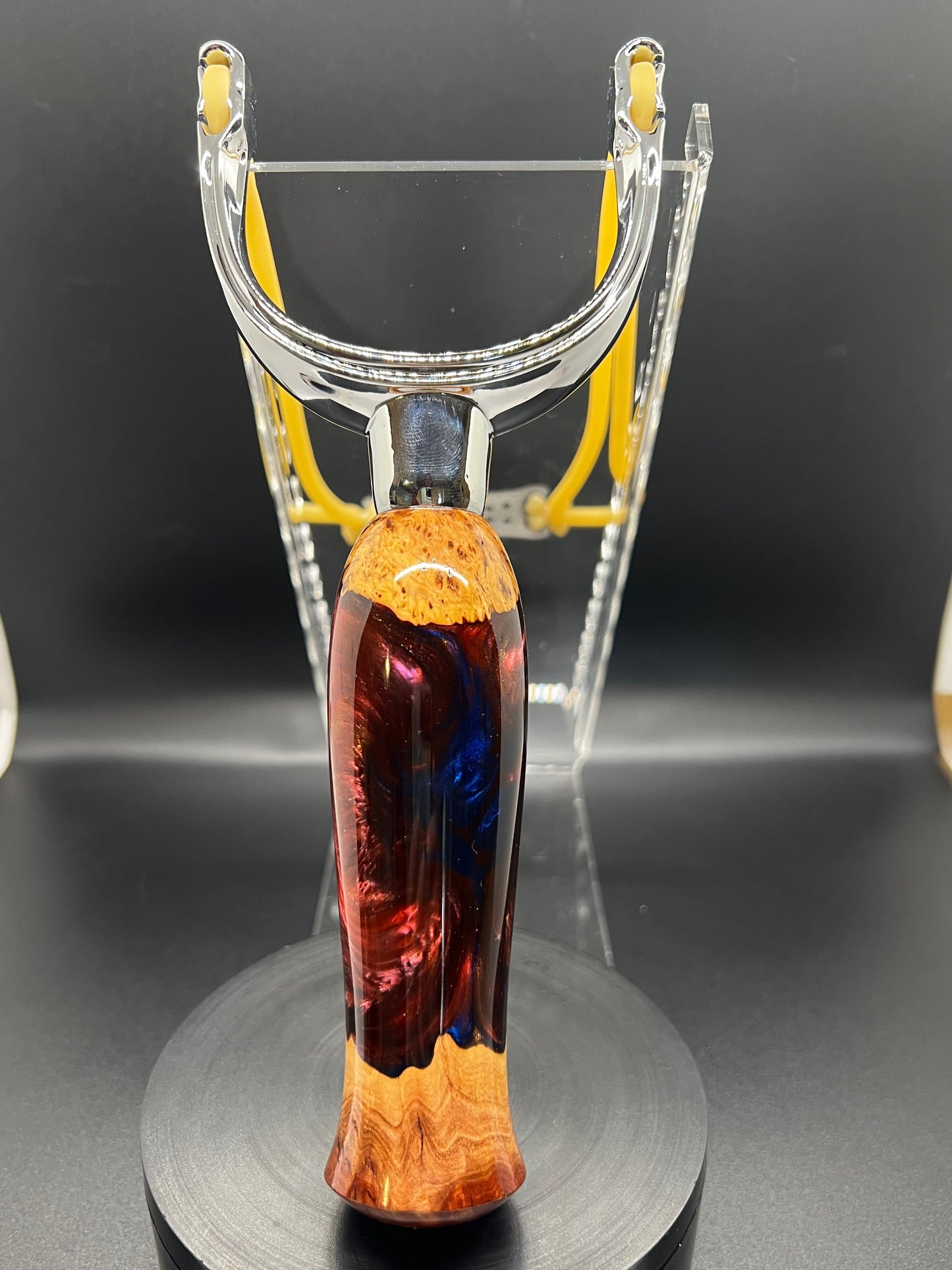 Slingshot-Mallee Burl-Blue and Maroon resin