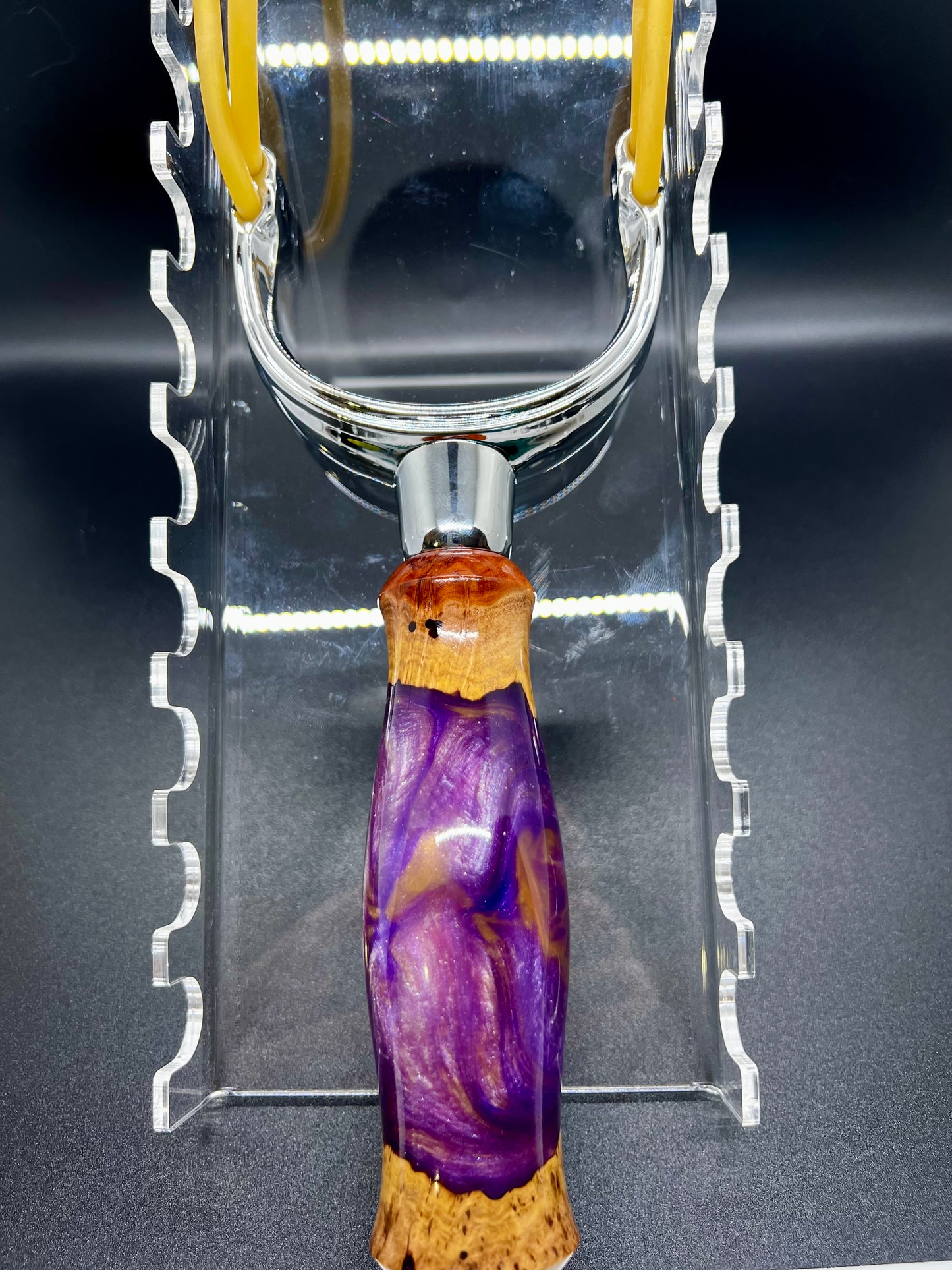 Slingshot-Mallee Burl-Purple and Gold colored resin