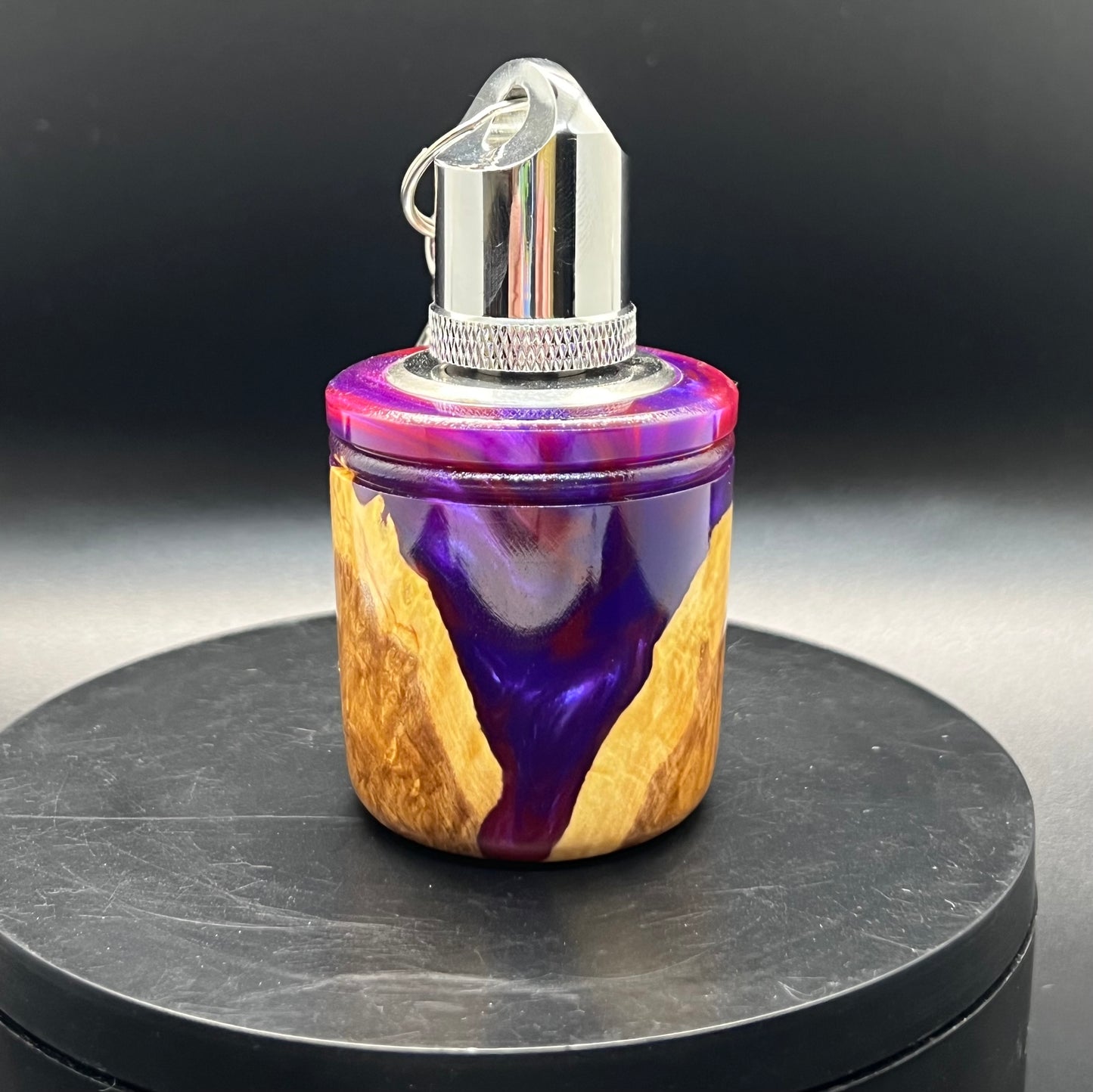 Flask Keychain-Mallee Burl-Magenta and Purple Resin