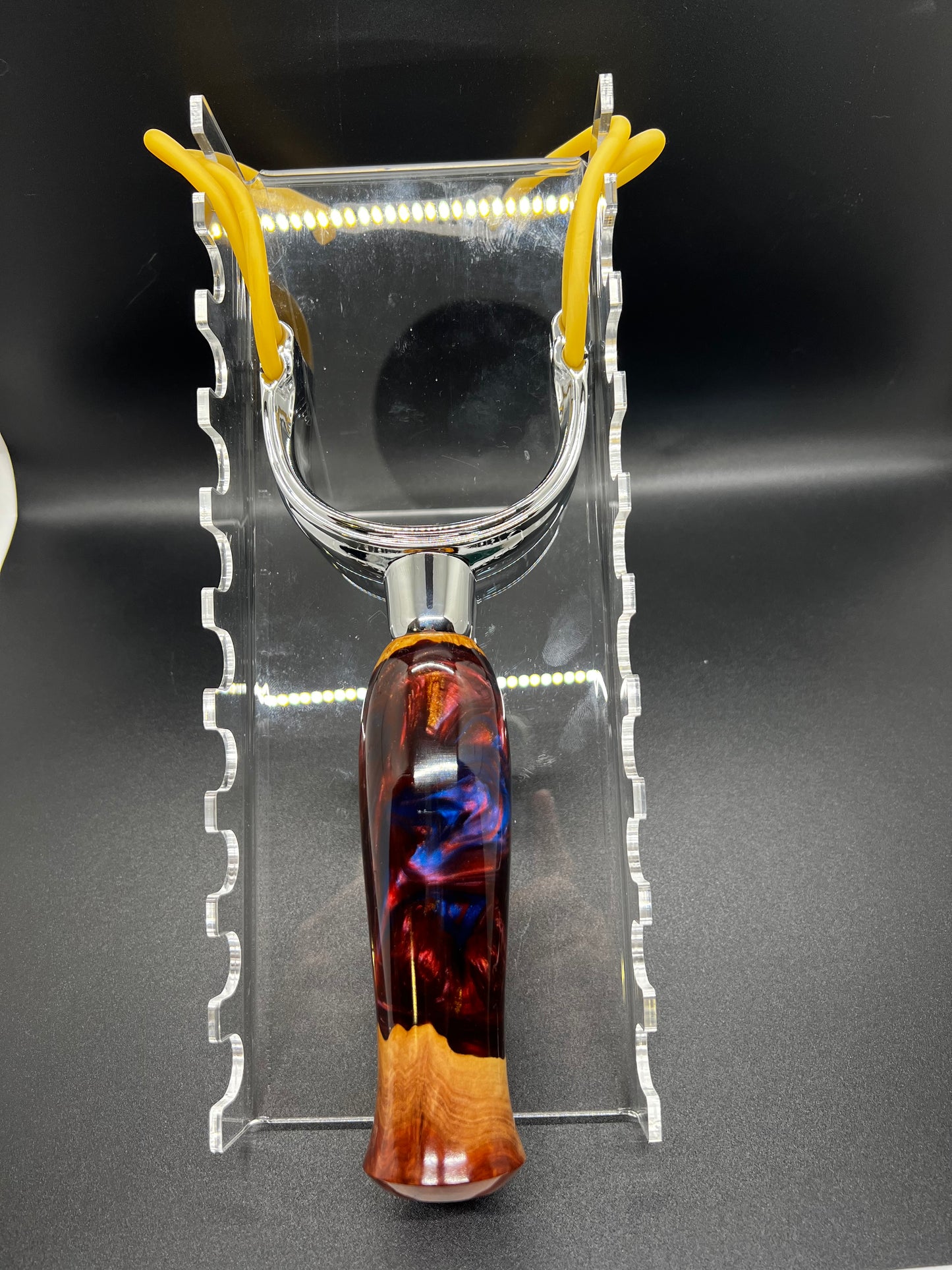 Slingshot-Mallee Burl-Blue and Maroon resin
