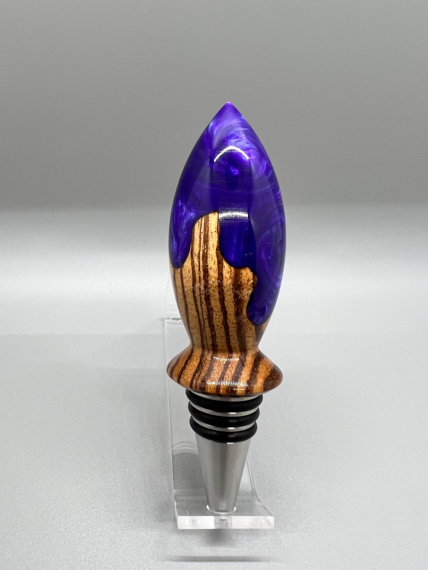 Bottle Stopper Zebra Wood with purple resin