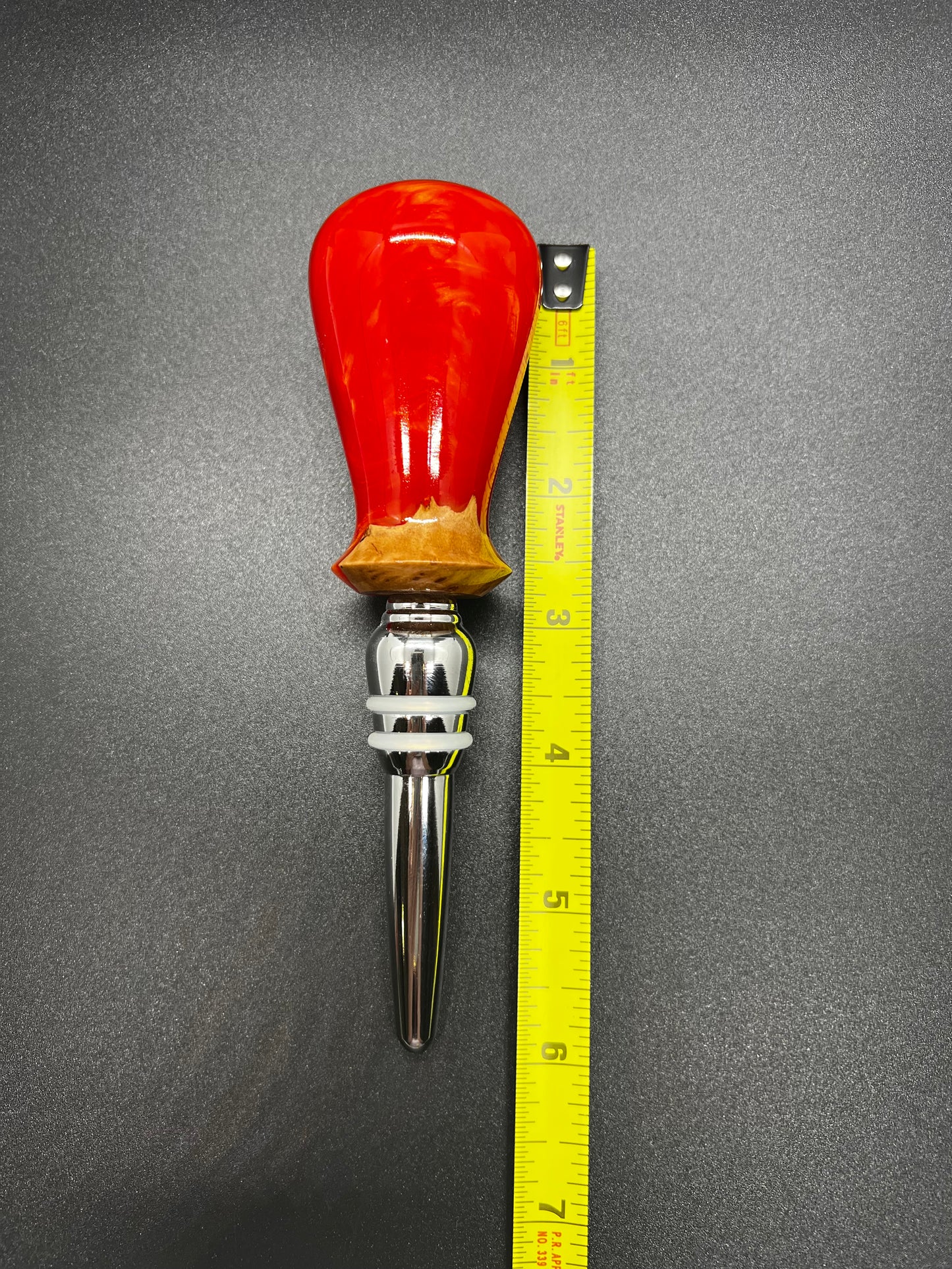 Bottle Stopper Burl with Red and Gold Resin