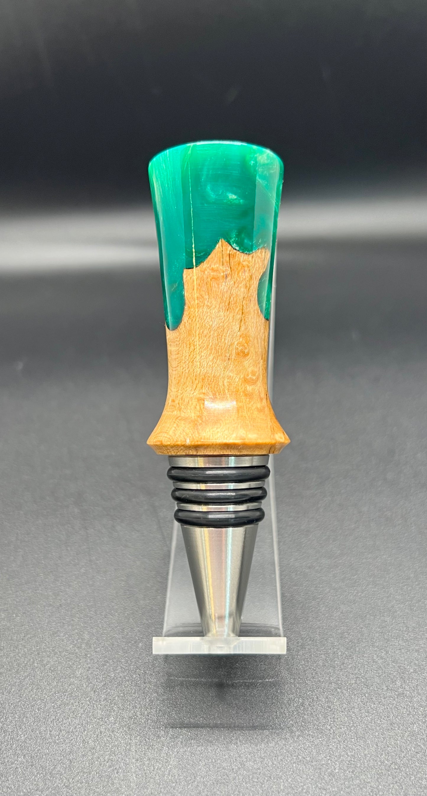 Bottle Stopper Birdseye Maple Burl with green resin