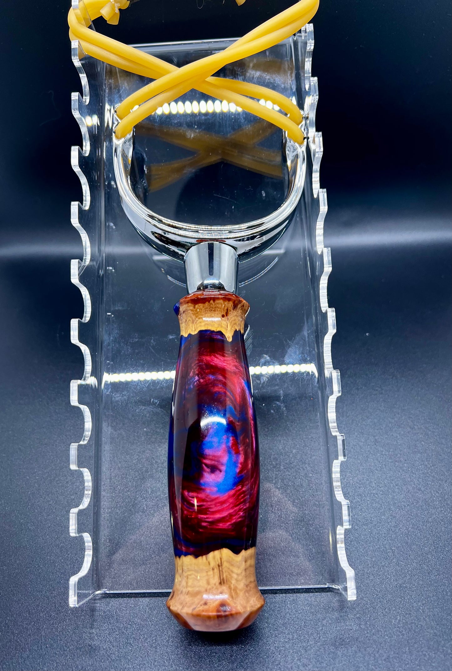 Slingshot-Mallee Burl- Blue and Maroon colored resin