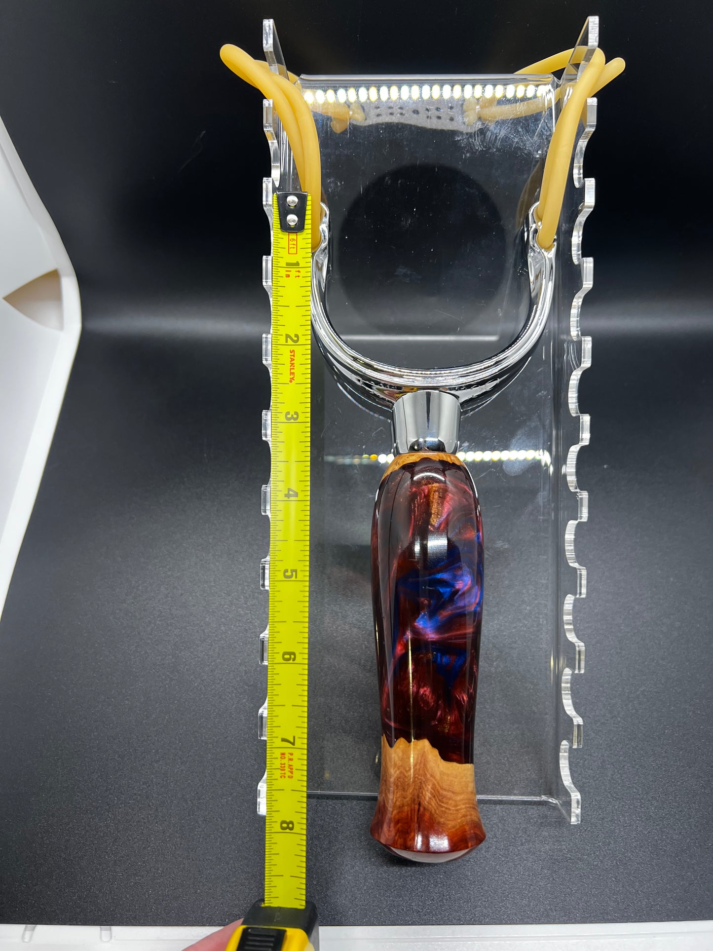 Slingshot-Mallee Burl-Blue and Maroon resin