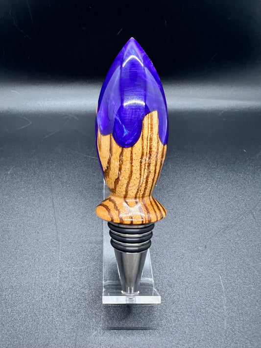 Bottle Stopper Zebra Wood with purple resin