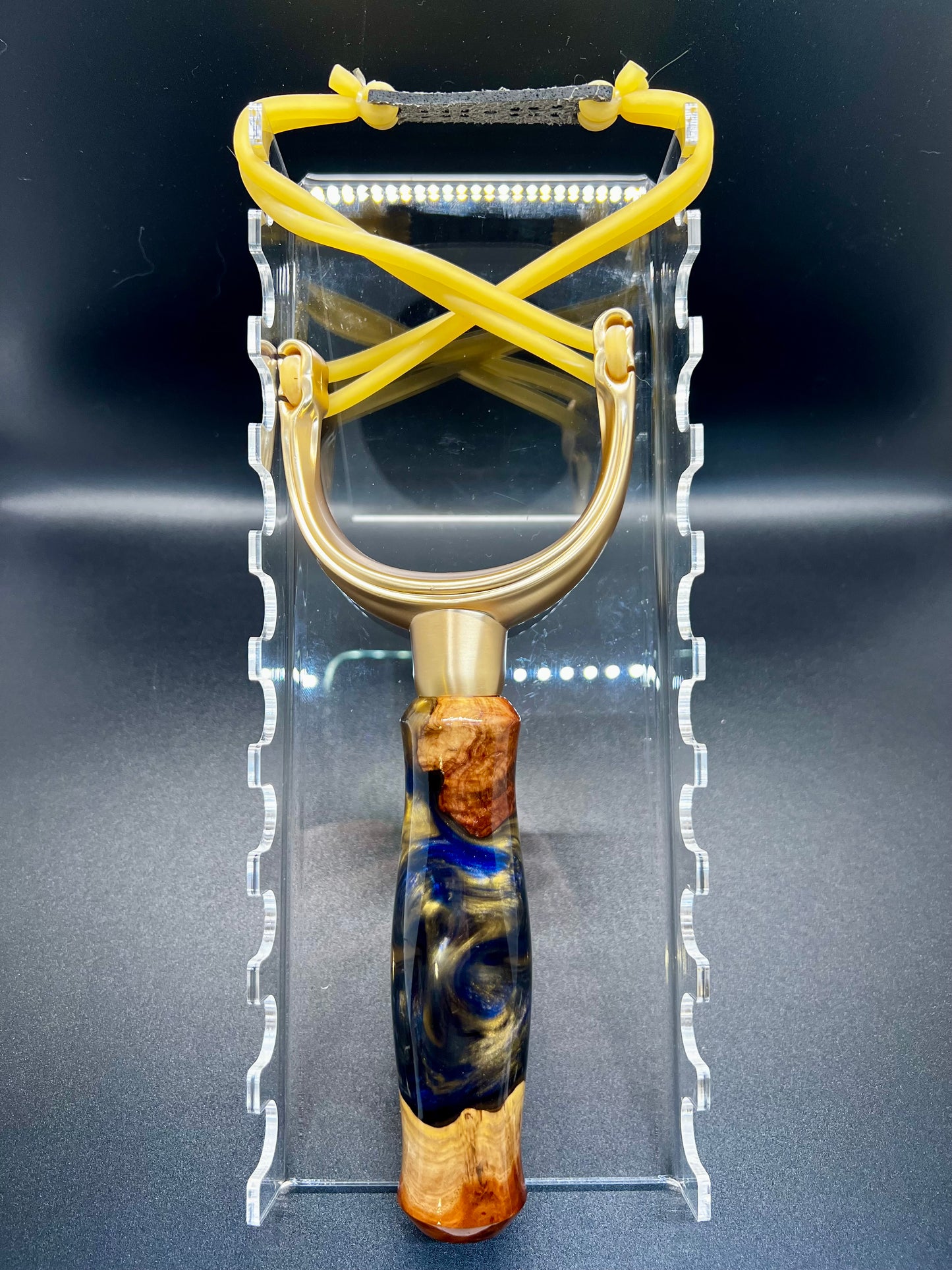 Slingshot-Mallee Burl-Blue and Gold colored resin