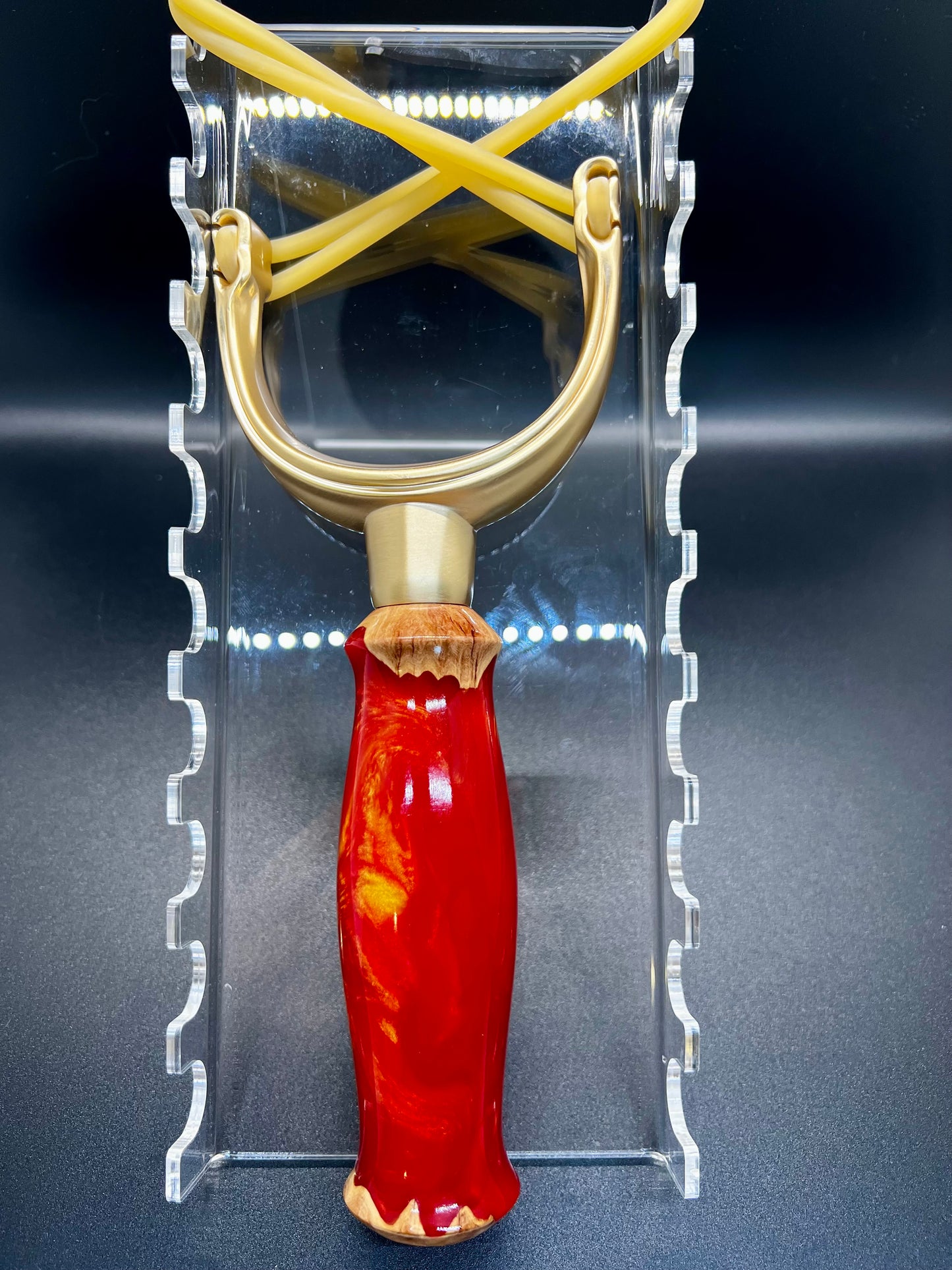 Slingshot-Mallee Burl-Red and Gold colored resin