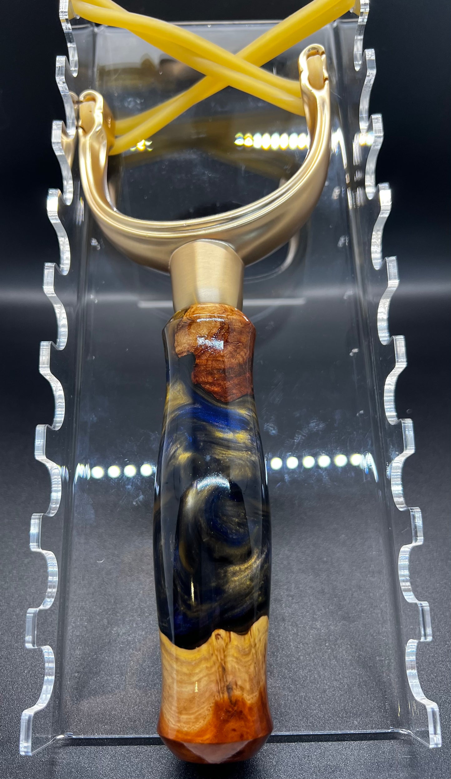 Slingshot-Mallee Burl-Blue and Gold colored resin