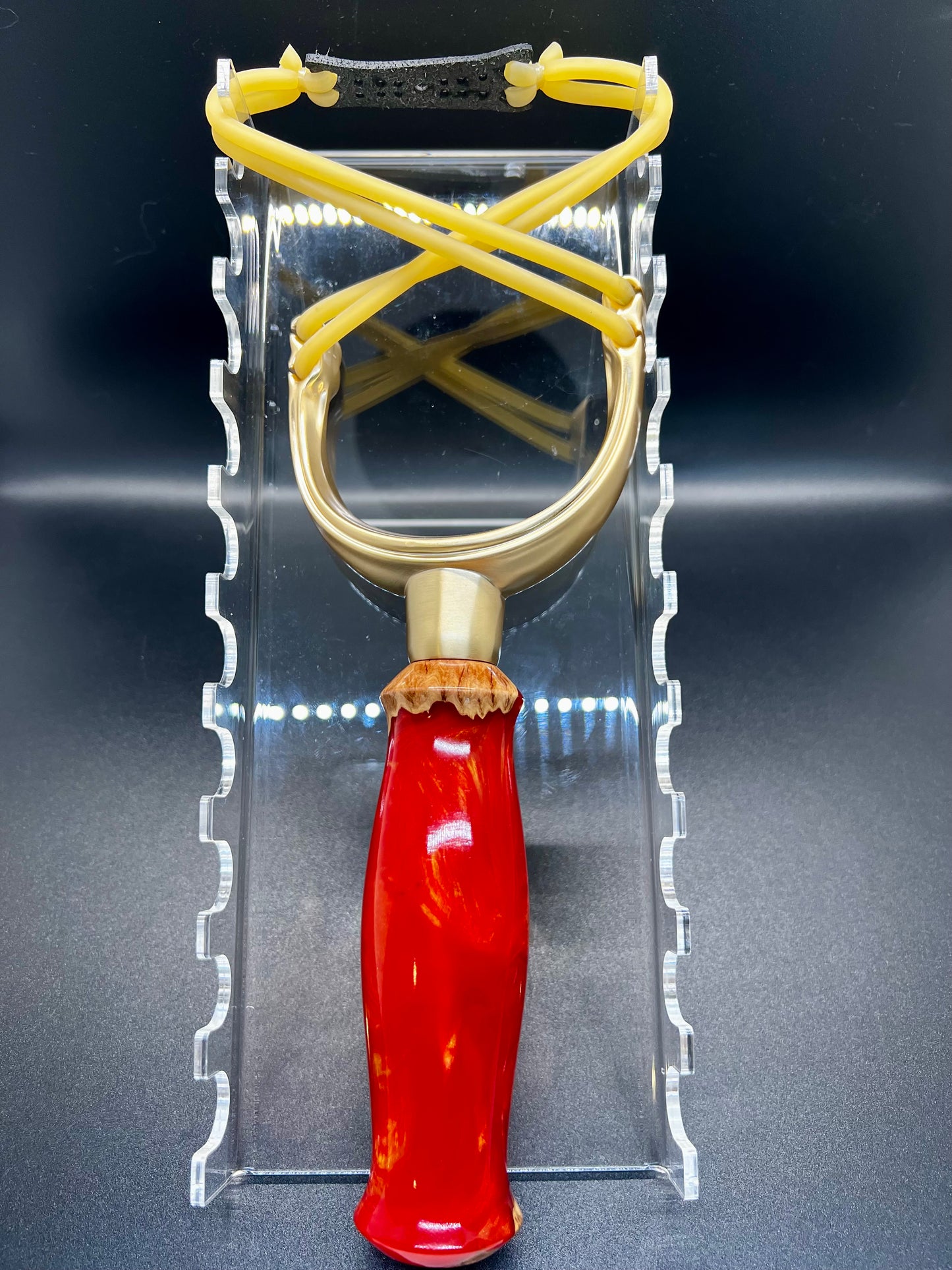 Slingshot-Mallee Burl-Red and Gold colored resin