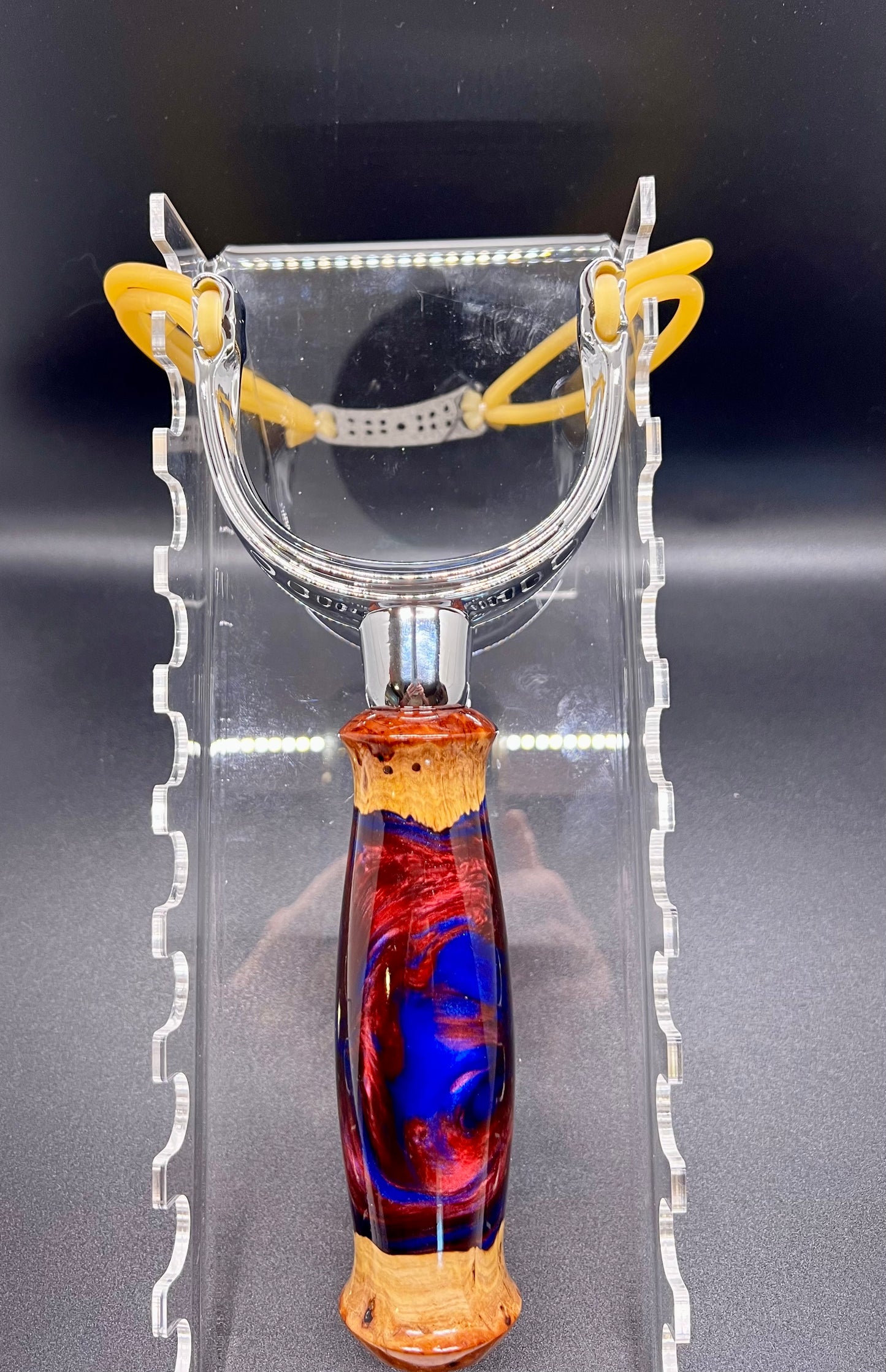 Slingshot-Mallee Burl- Blue and Maroon colored resin