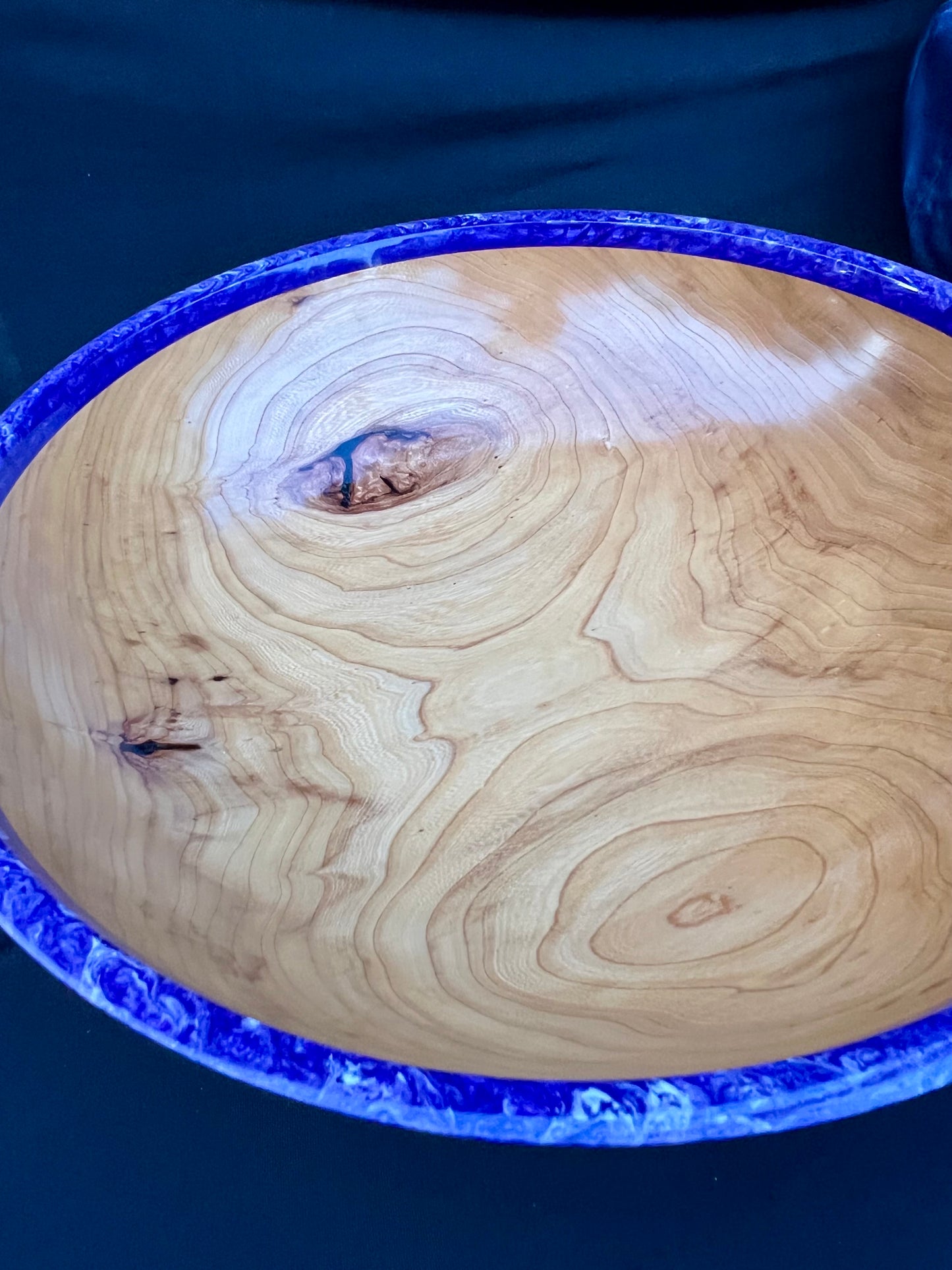 14+ inch Elm Bowl with Purple and White Marbled colored resin Rim