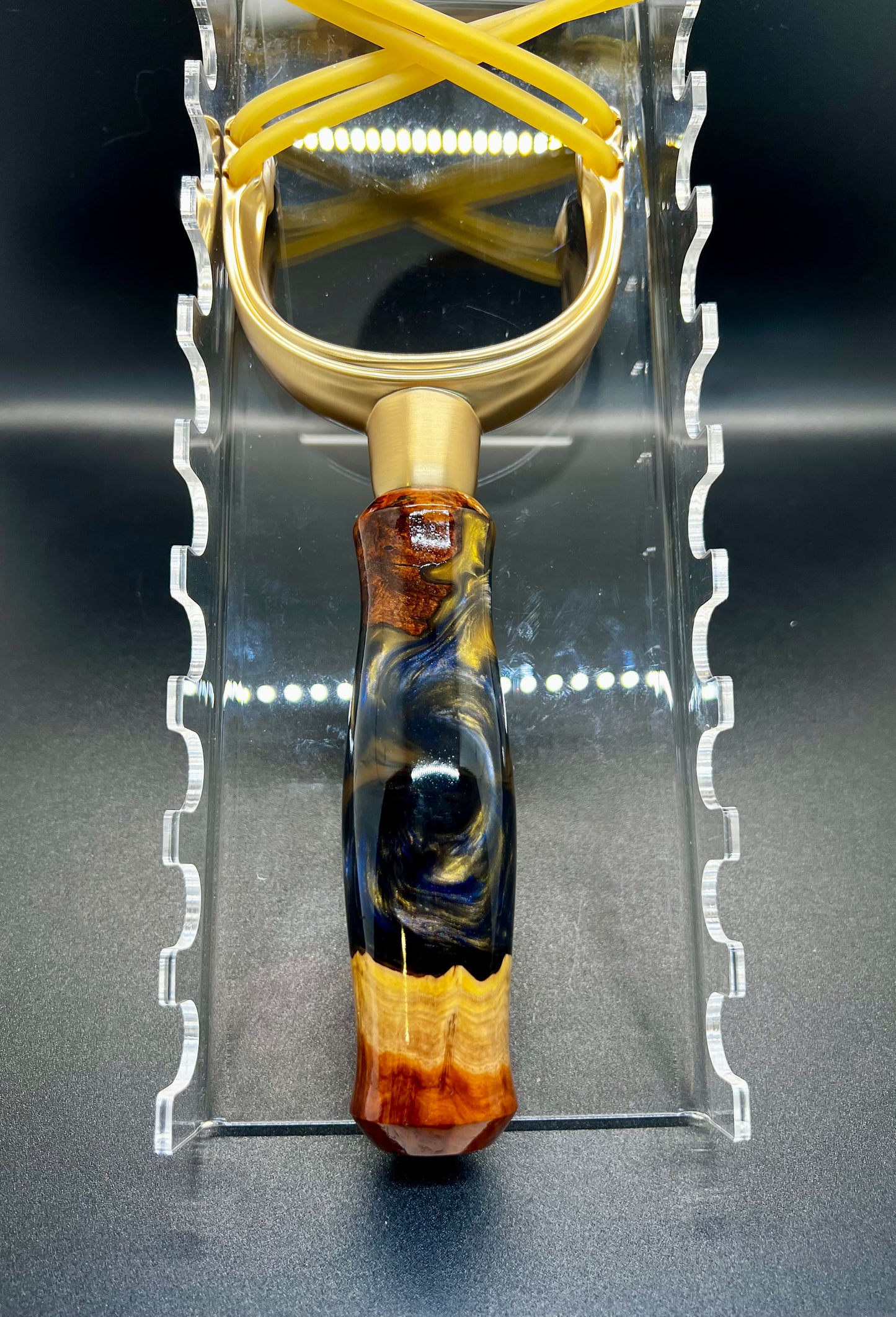 Slingshot-Mallee Burl-Blue and Gold colored resin