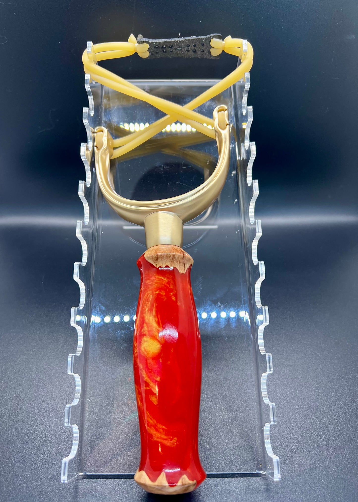 Slingshot-Mallee Burl-Red and Gold colored resin