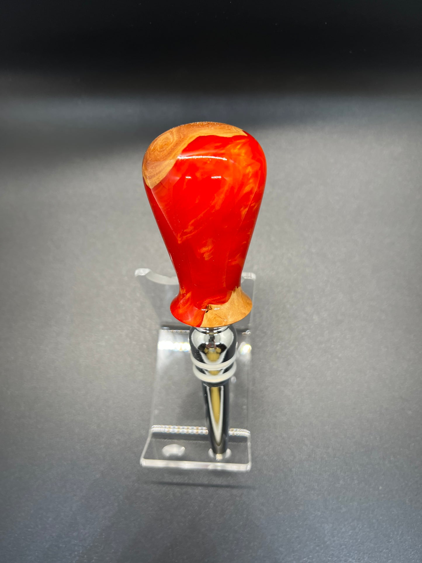 Bottle Stopper Burl with Red and Gold Resin