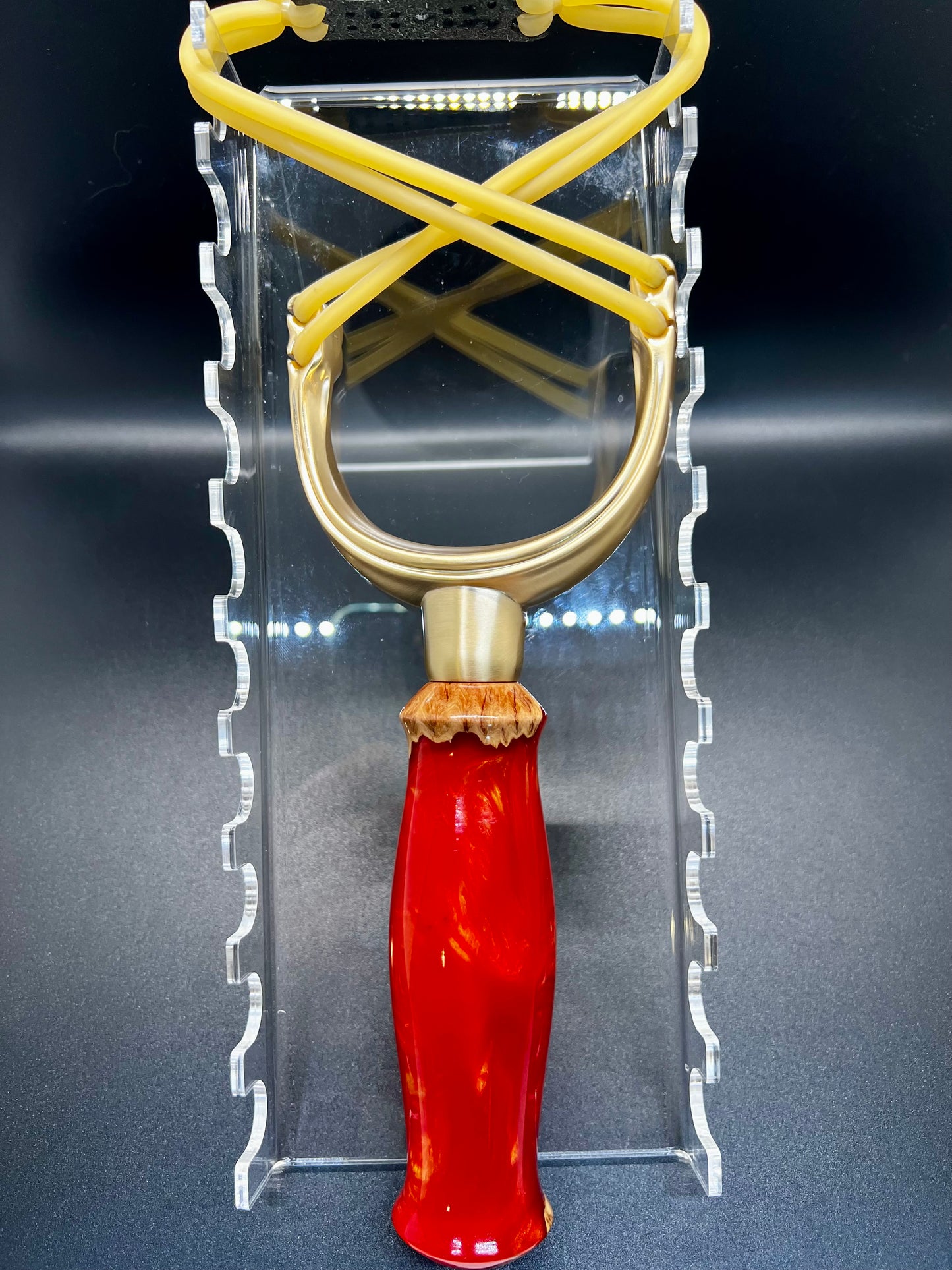 Slingshot-Mallee Burl-Red and Gold colored resin