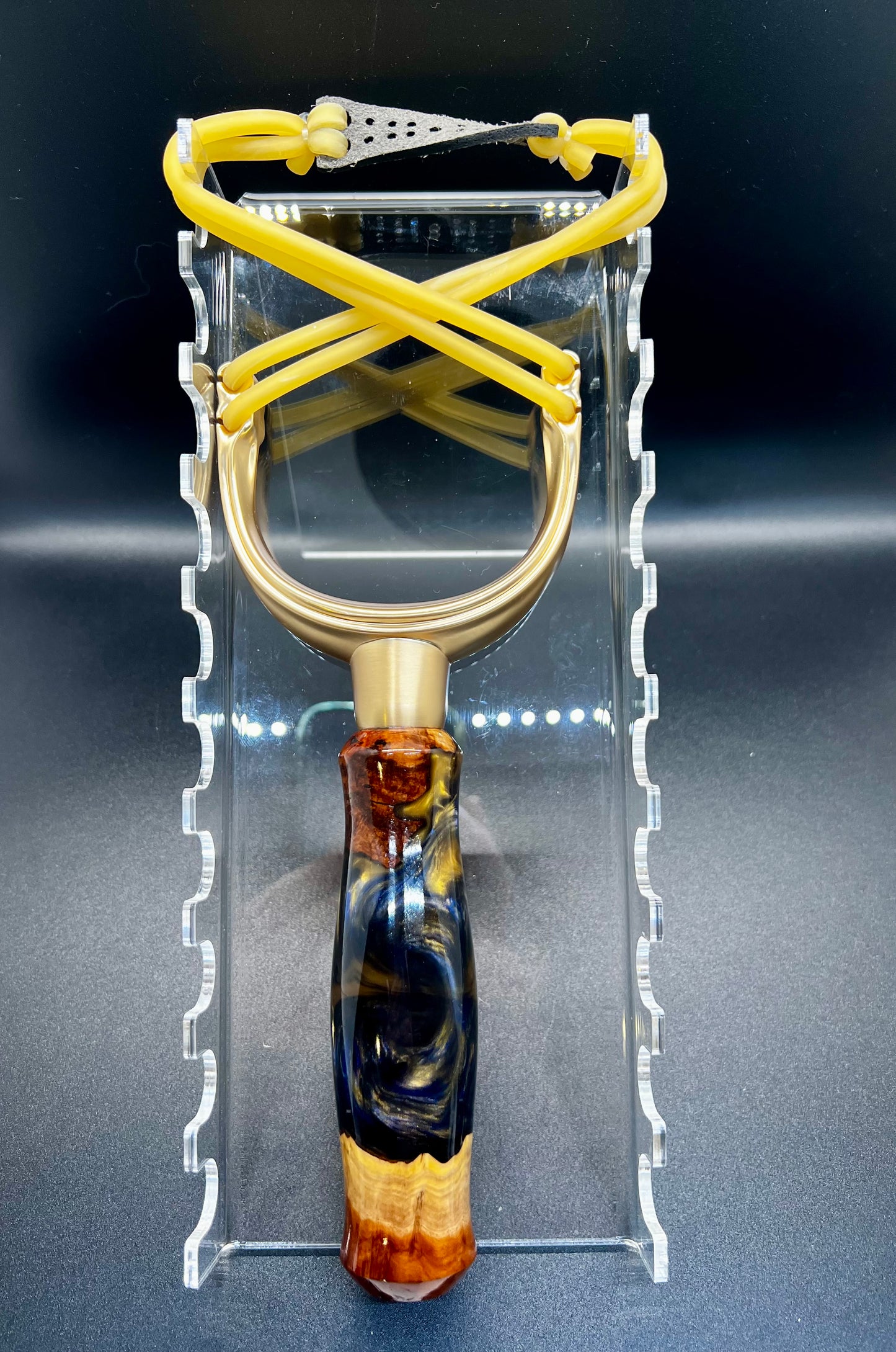 Slingshot-Mallee Burl-Blue and Gold colored resin