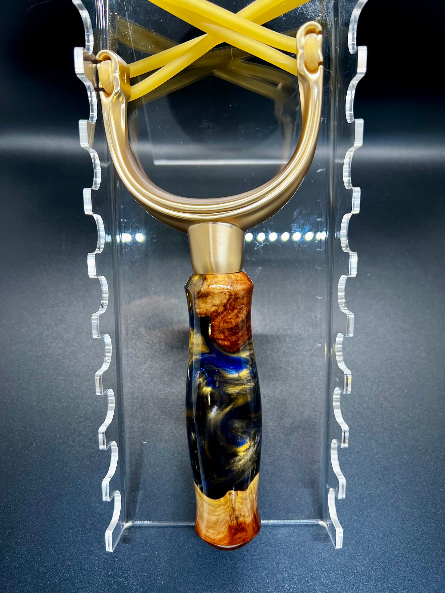 Slingshot-Mallee Burl-Blue and Gold colored resin